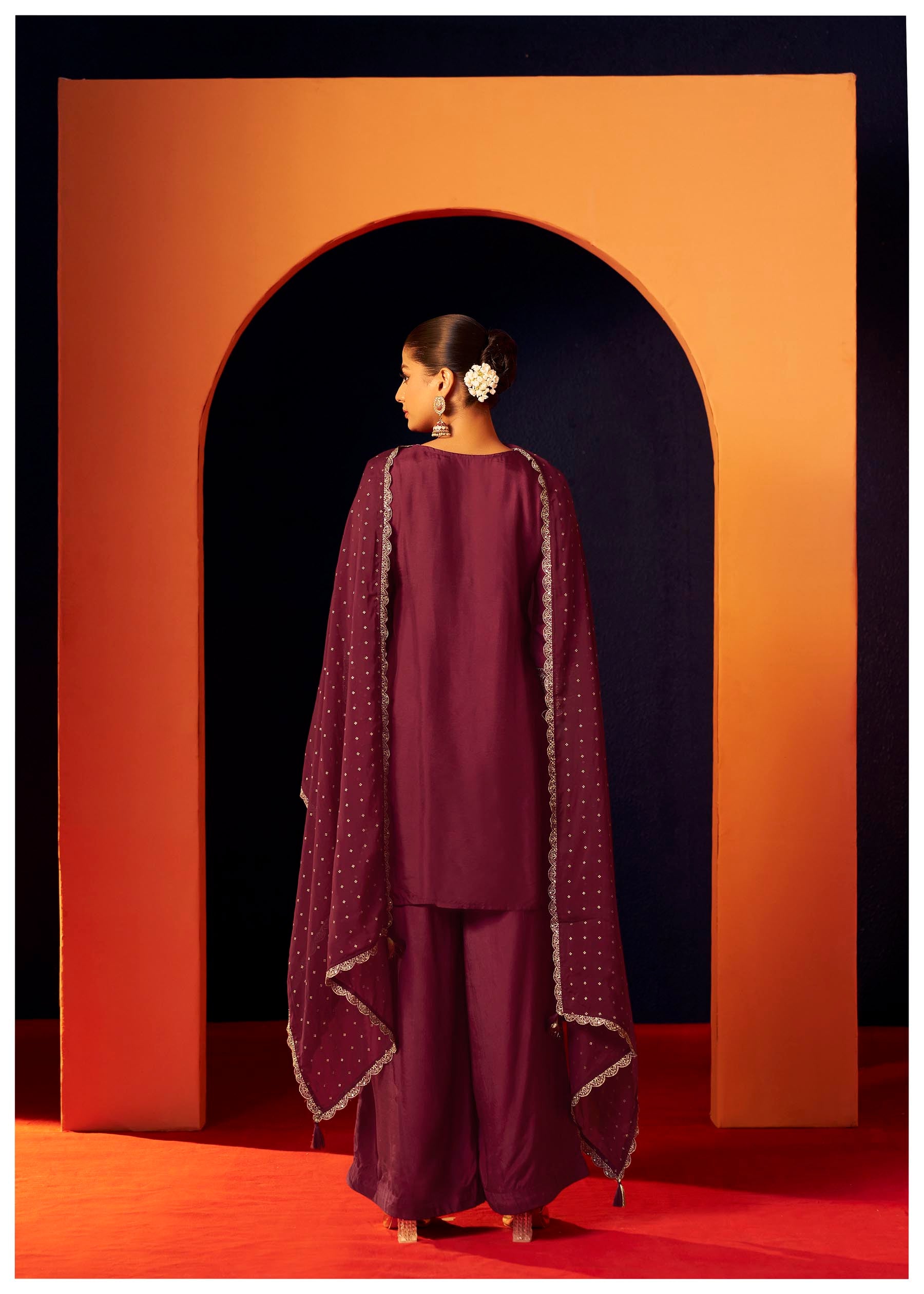 Neelofur Purple Russian Silk Kurta Set