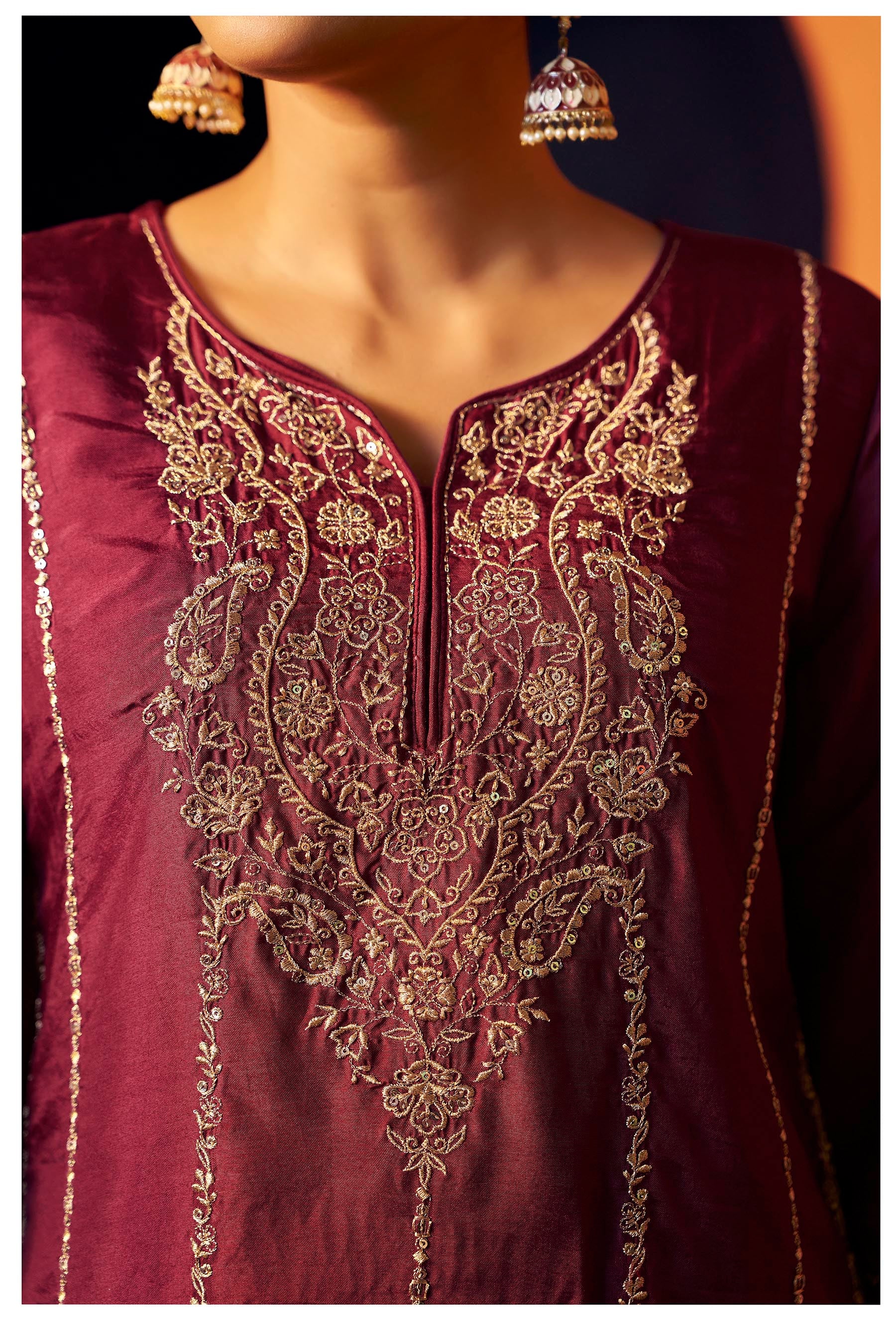 Neelofur Purple Russian Silk Kurta Set