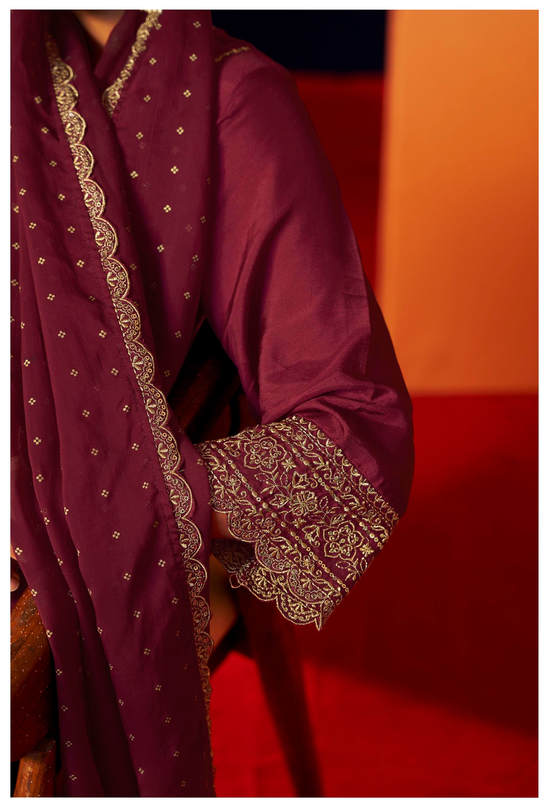 Neelofur Purple Russian Silk Kurta Set