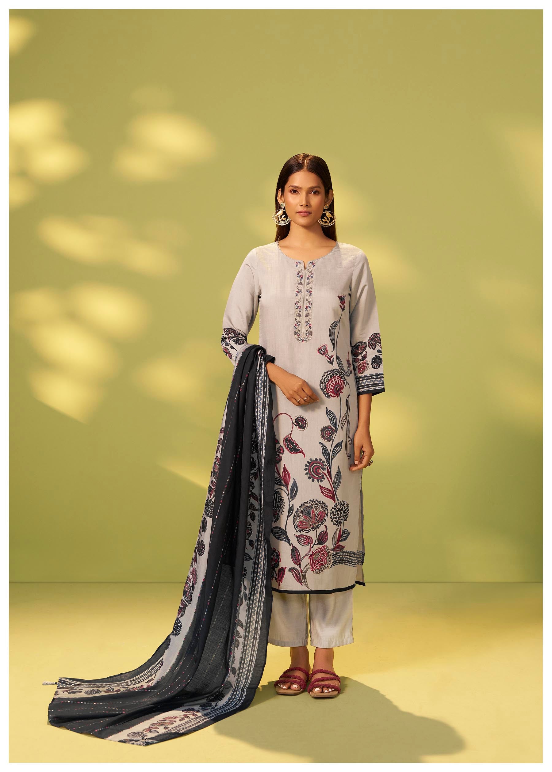 Kanira Grey Embroidered Silk Kurta Set
