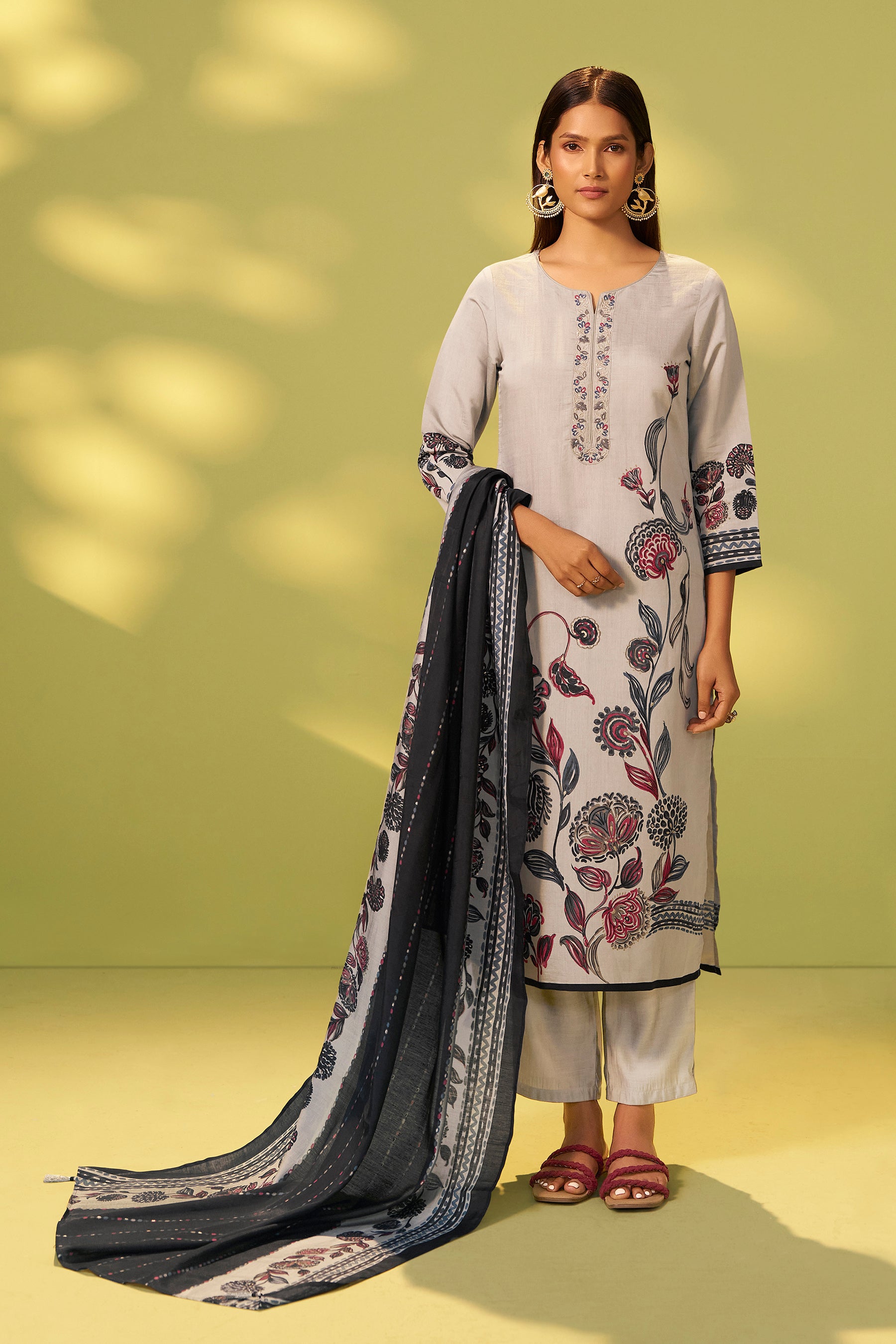 Kanira Grey Embroidered Silk Kurta Set
