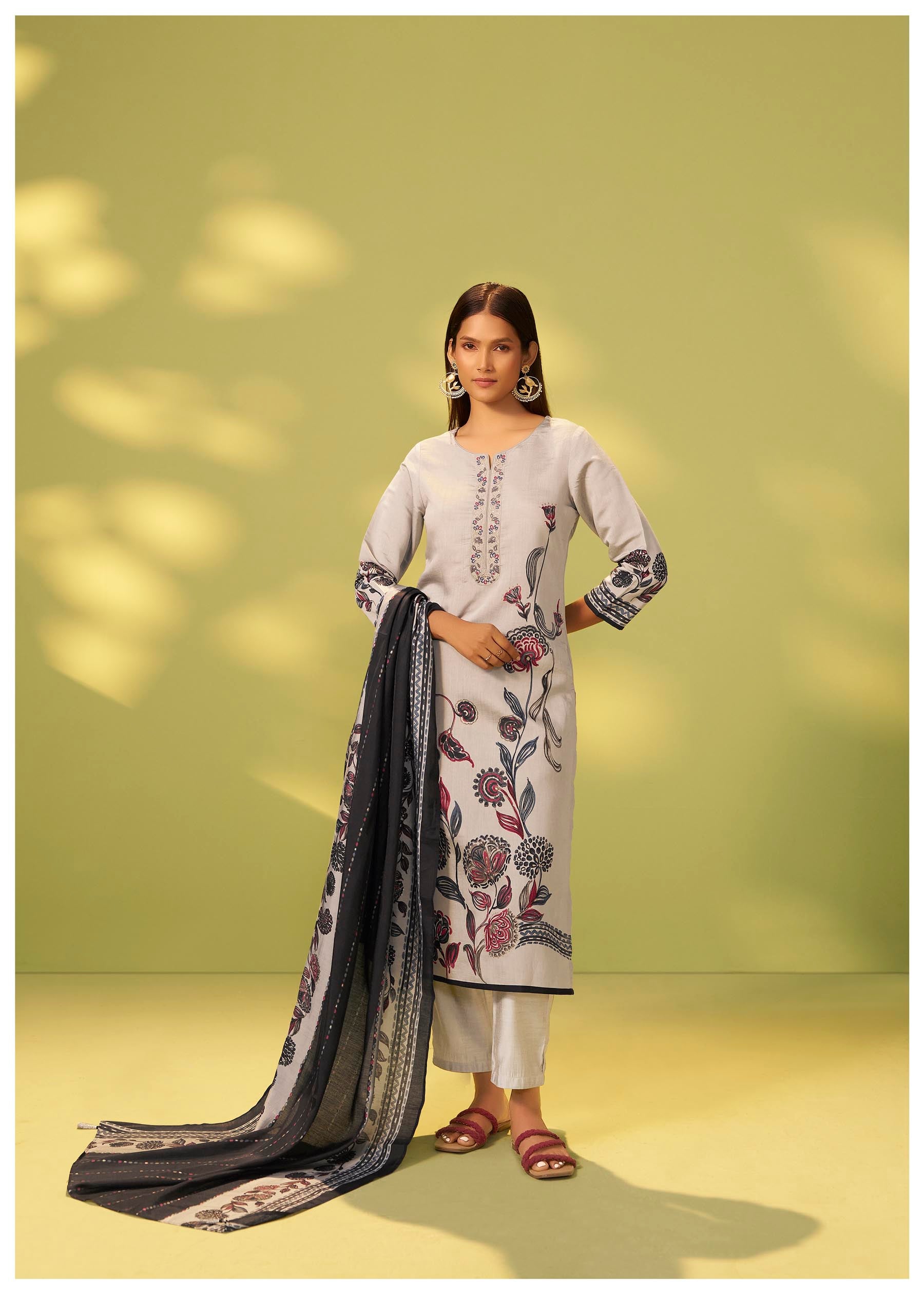 Kanira Grey Embroidered Silk Kurta Set