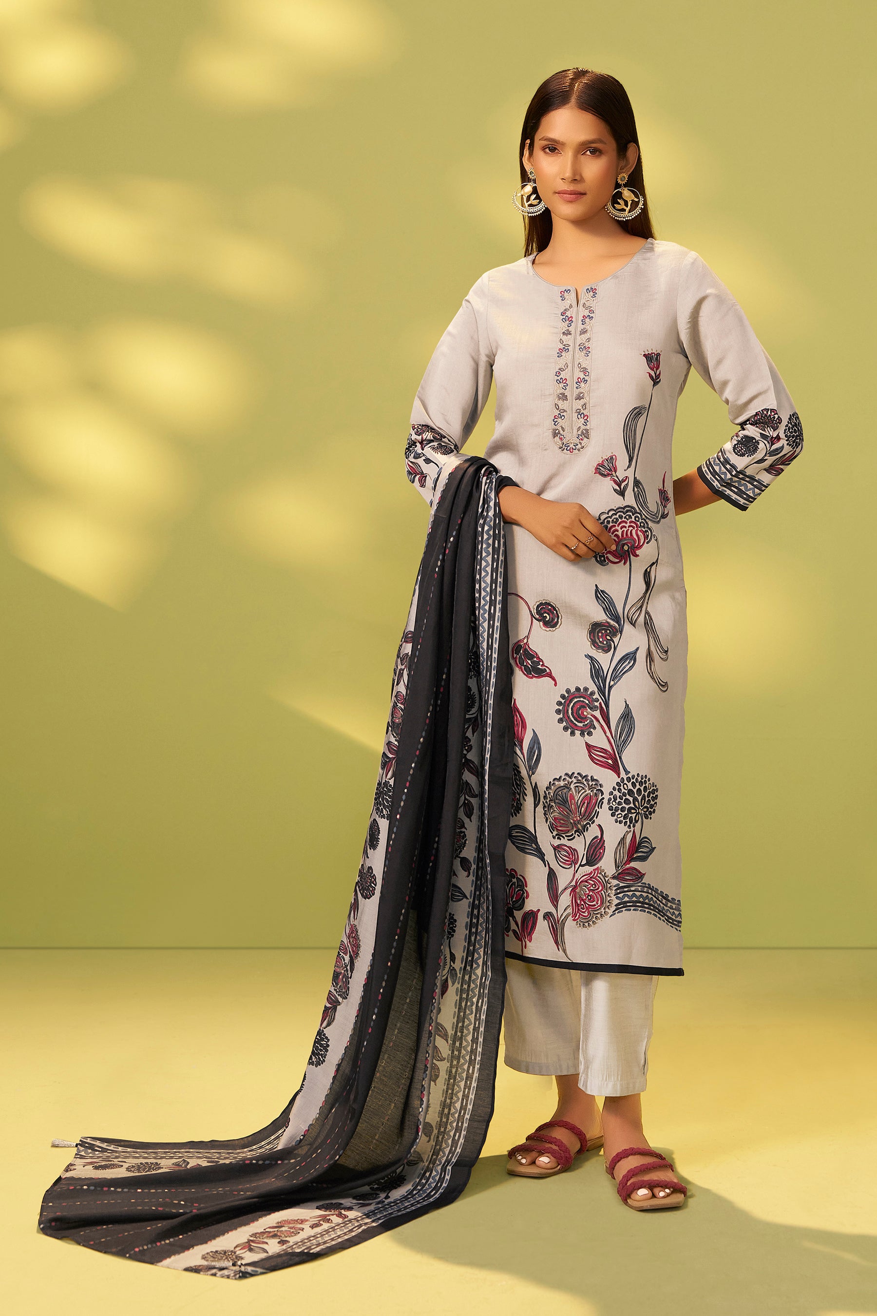 Kanira Grey Embroidered Silk Kurta Set