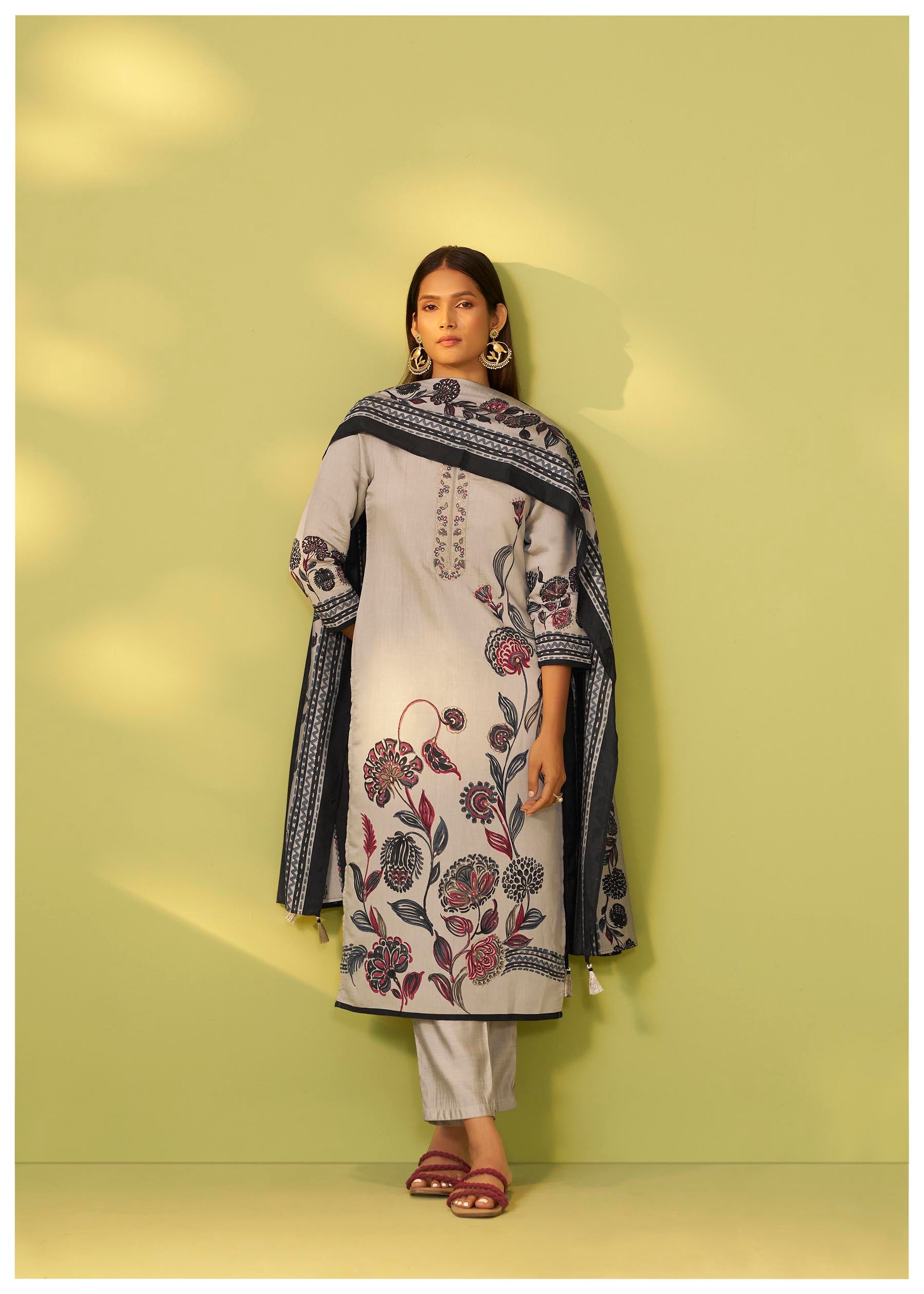 Kanira Grey Embroidered Silk Kurta Set