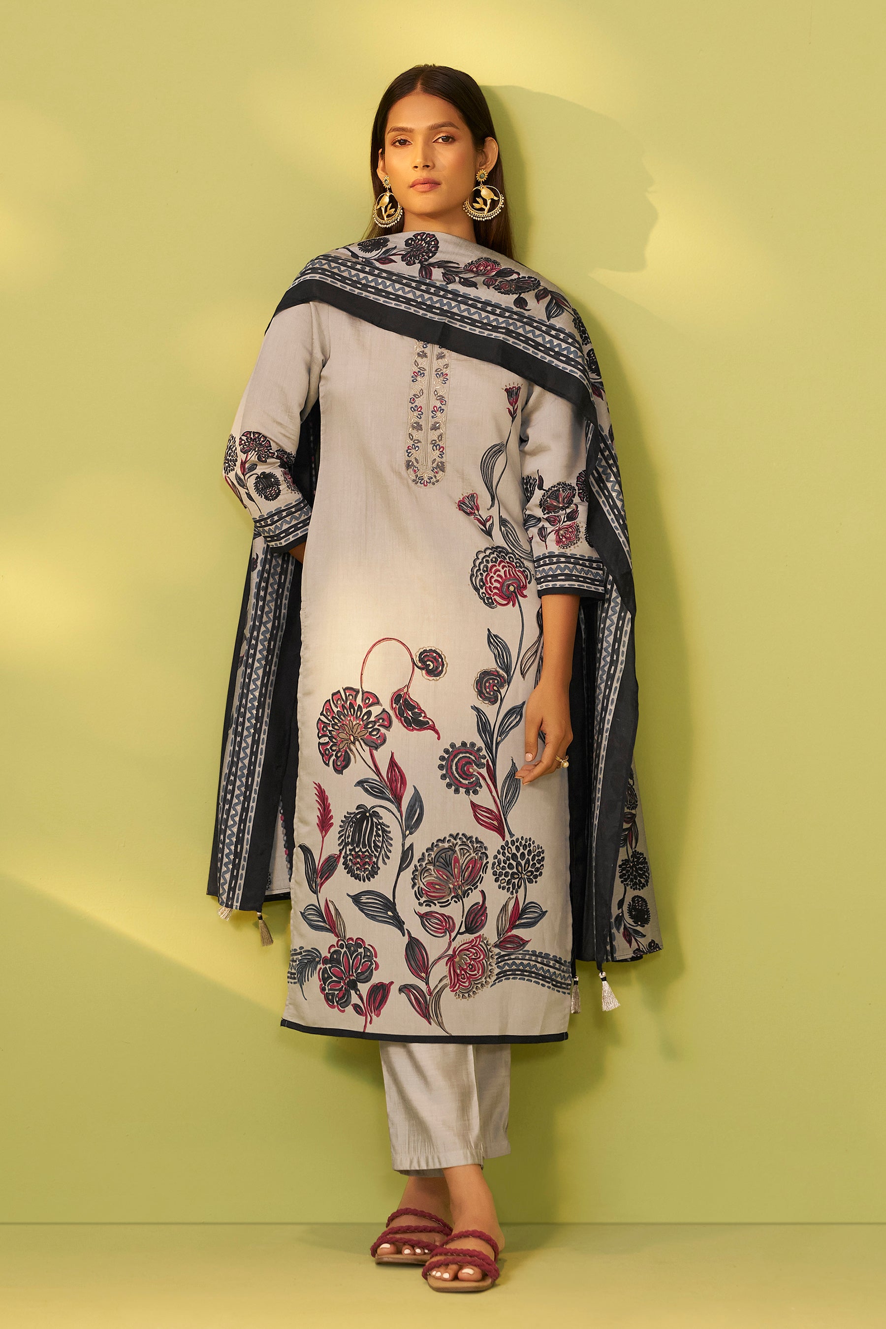 Kanira Grey Embroidered Silk Kurta Set