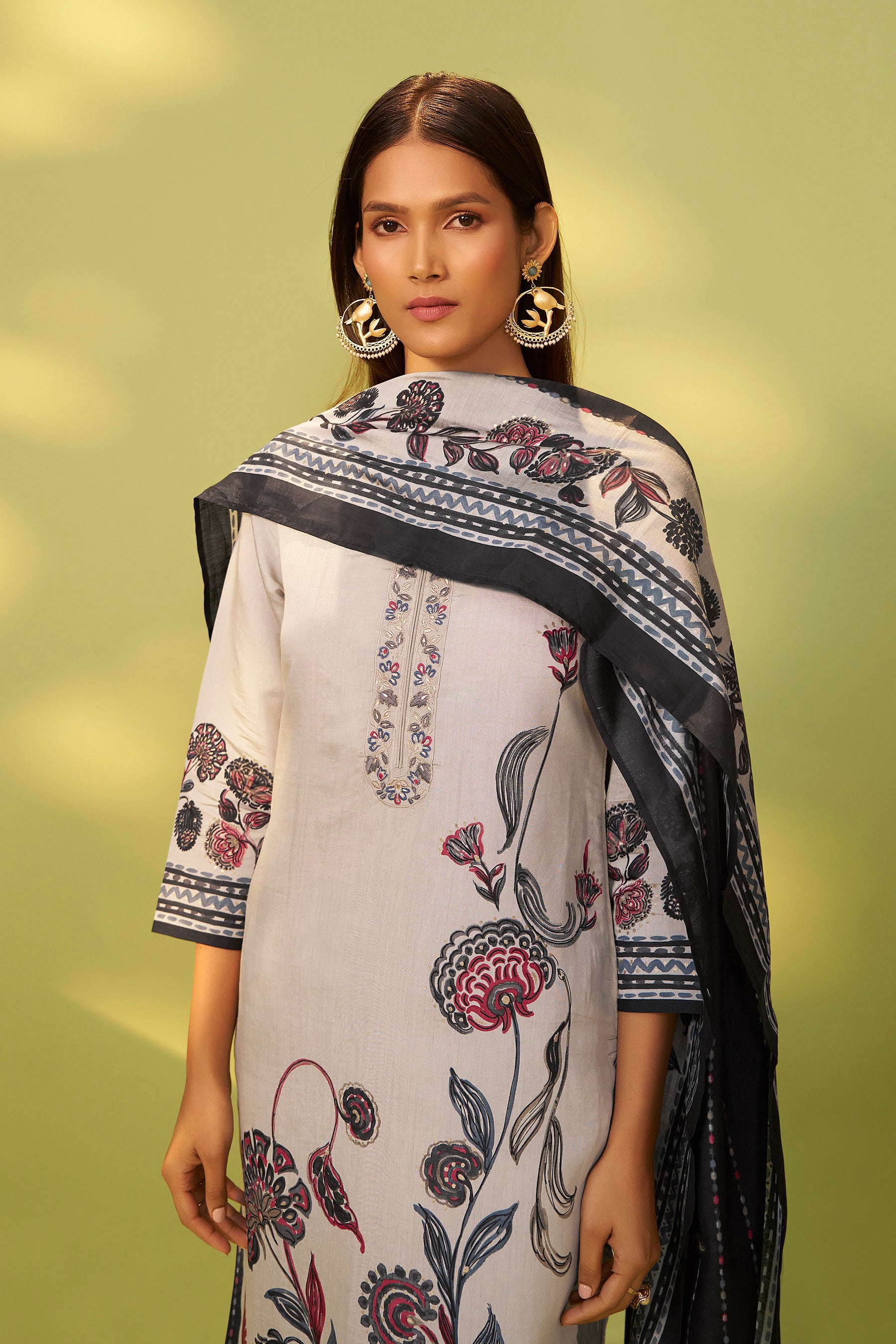 Kanira Grey Embroidered Silk Kurta Set