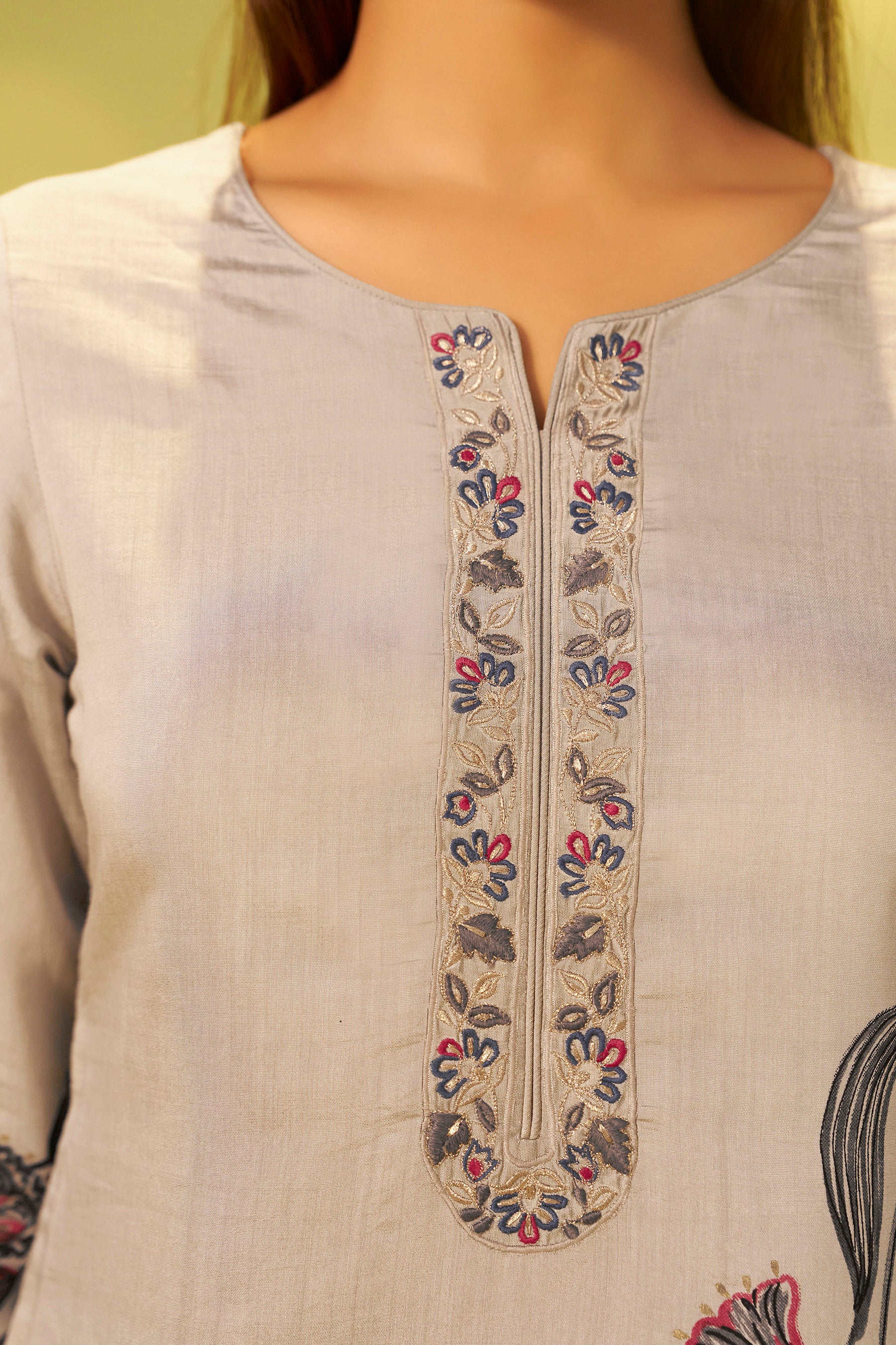 Kanira Grey Embroidered Silk Kurta Set