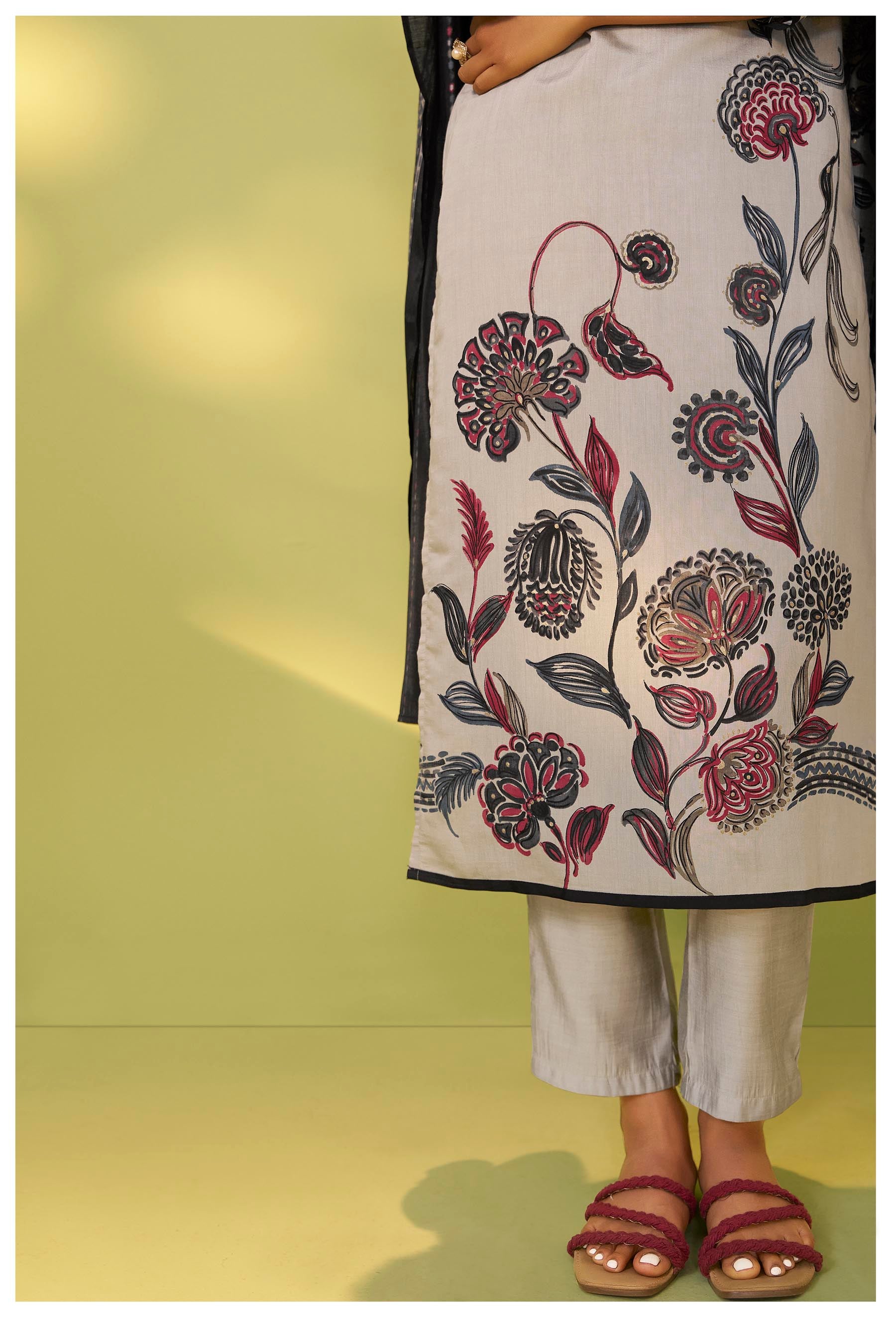 Kanira Grey Embroidered Silk Kurta Set