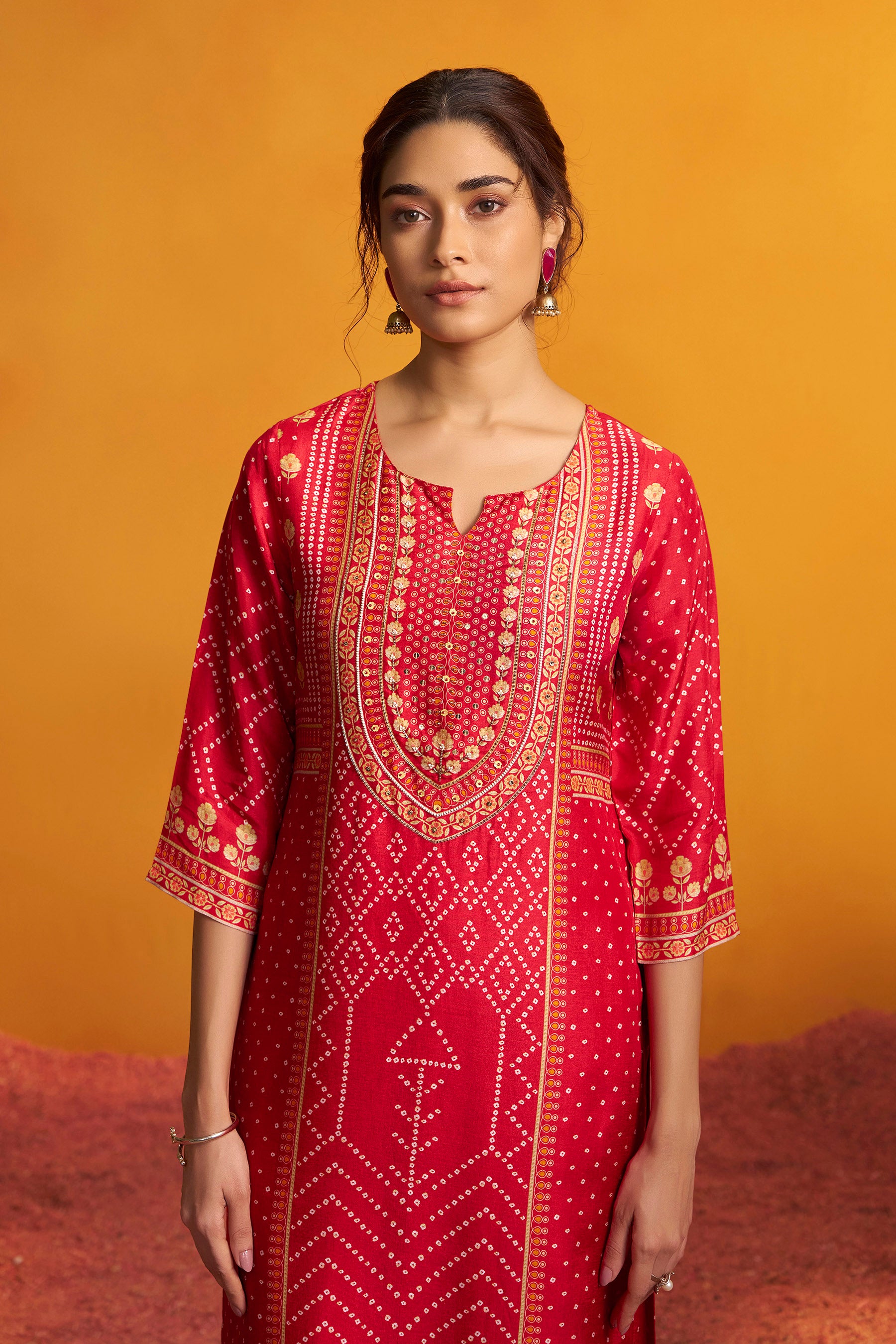Bandhani Digital Print Kurta Set – Red