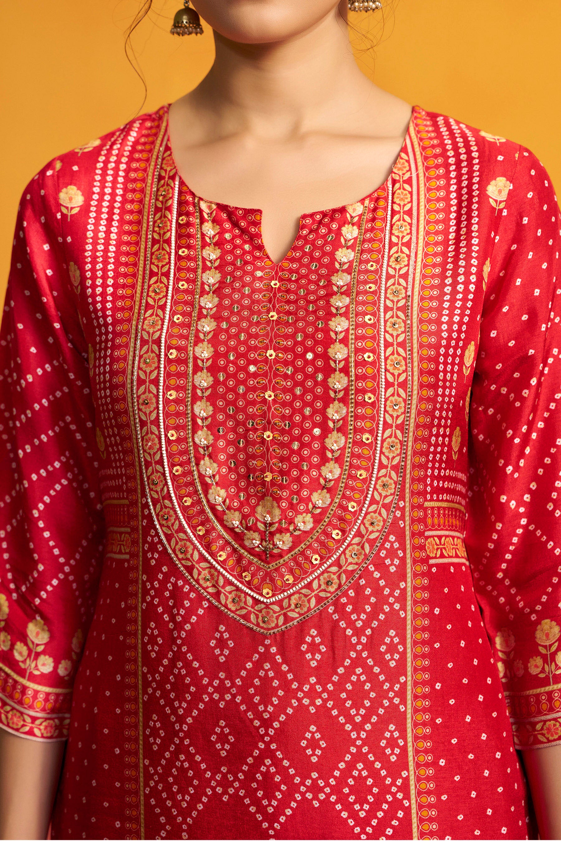 Bandhani Digital Print Kurta Set – Red