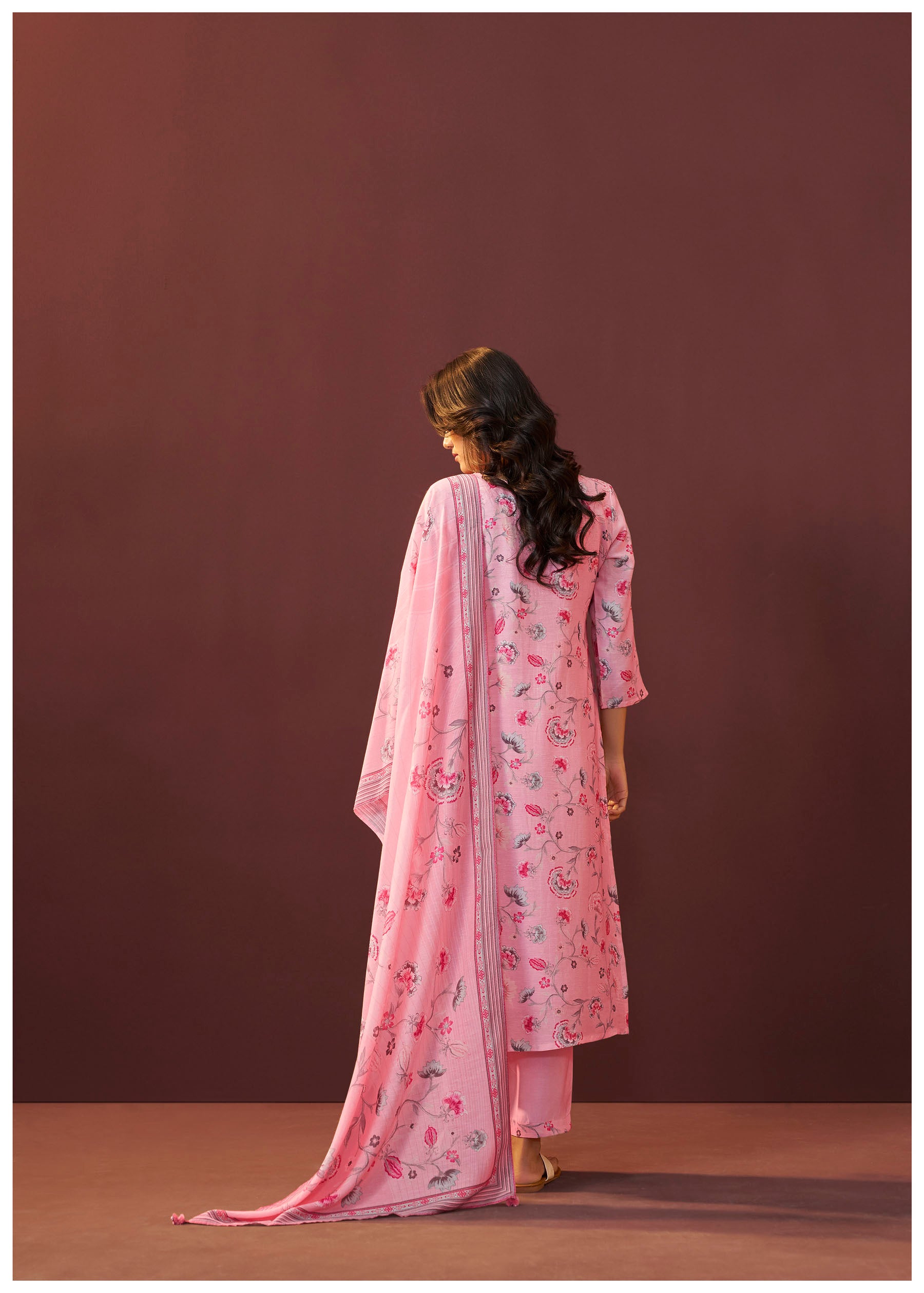 Florayne Pink Linen Embroidered Kurta Set