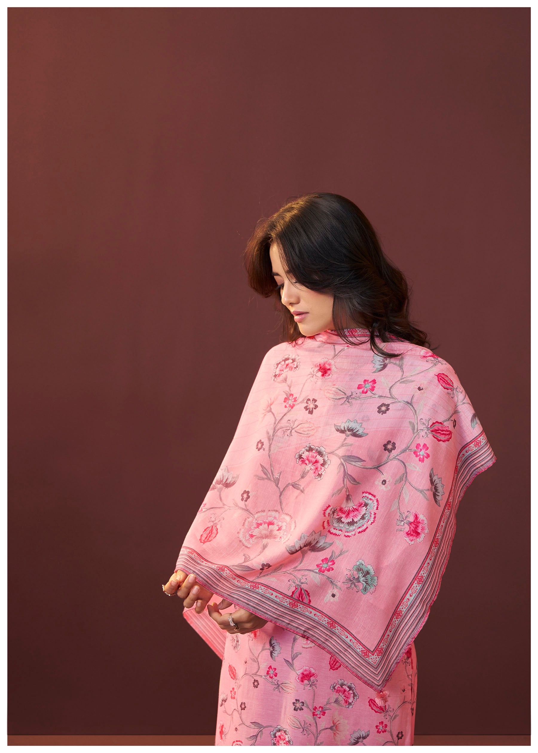 Florayne Pink Linen Embroidered Kurta Set