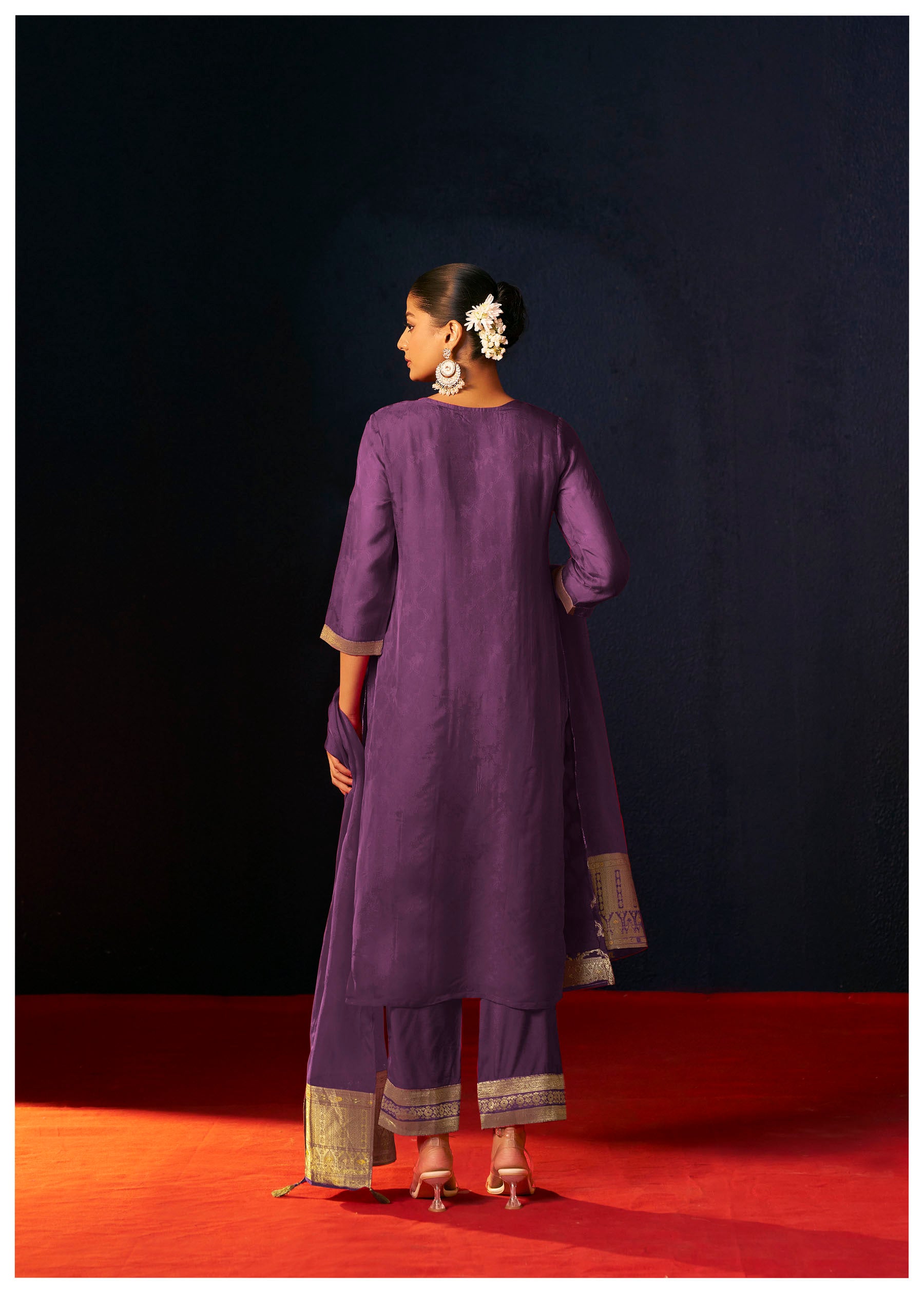 Aurevya Purple Organza Jacquard Kurta Set