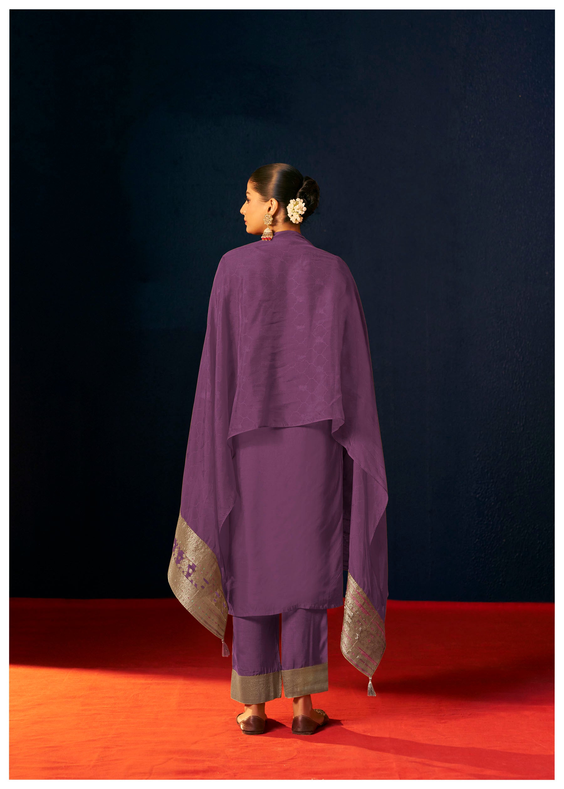 Myrren Purple Jacquard Organza Kurta Set