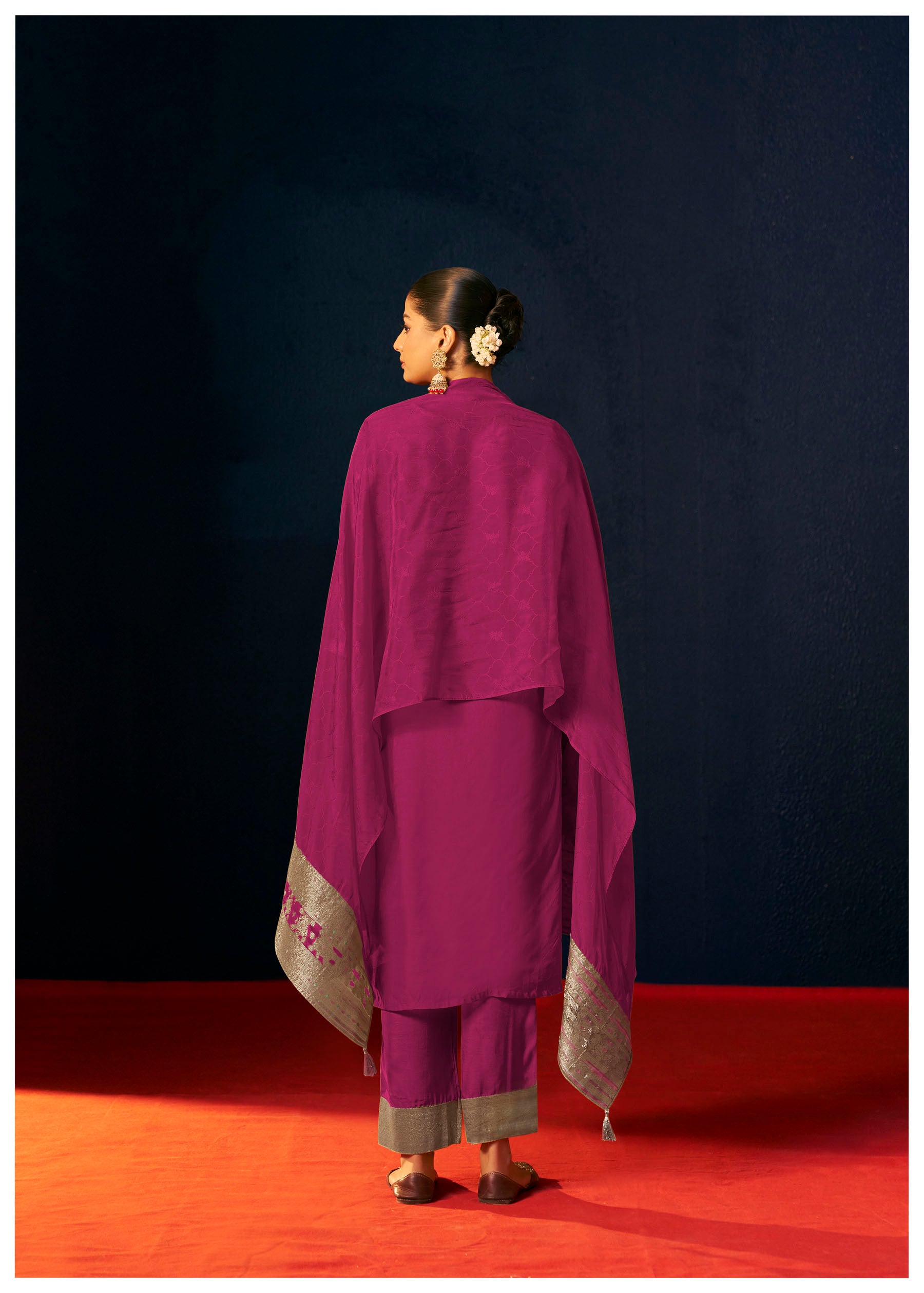 Rosmira Pink Jacquard Organza Kurta Set