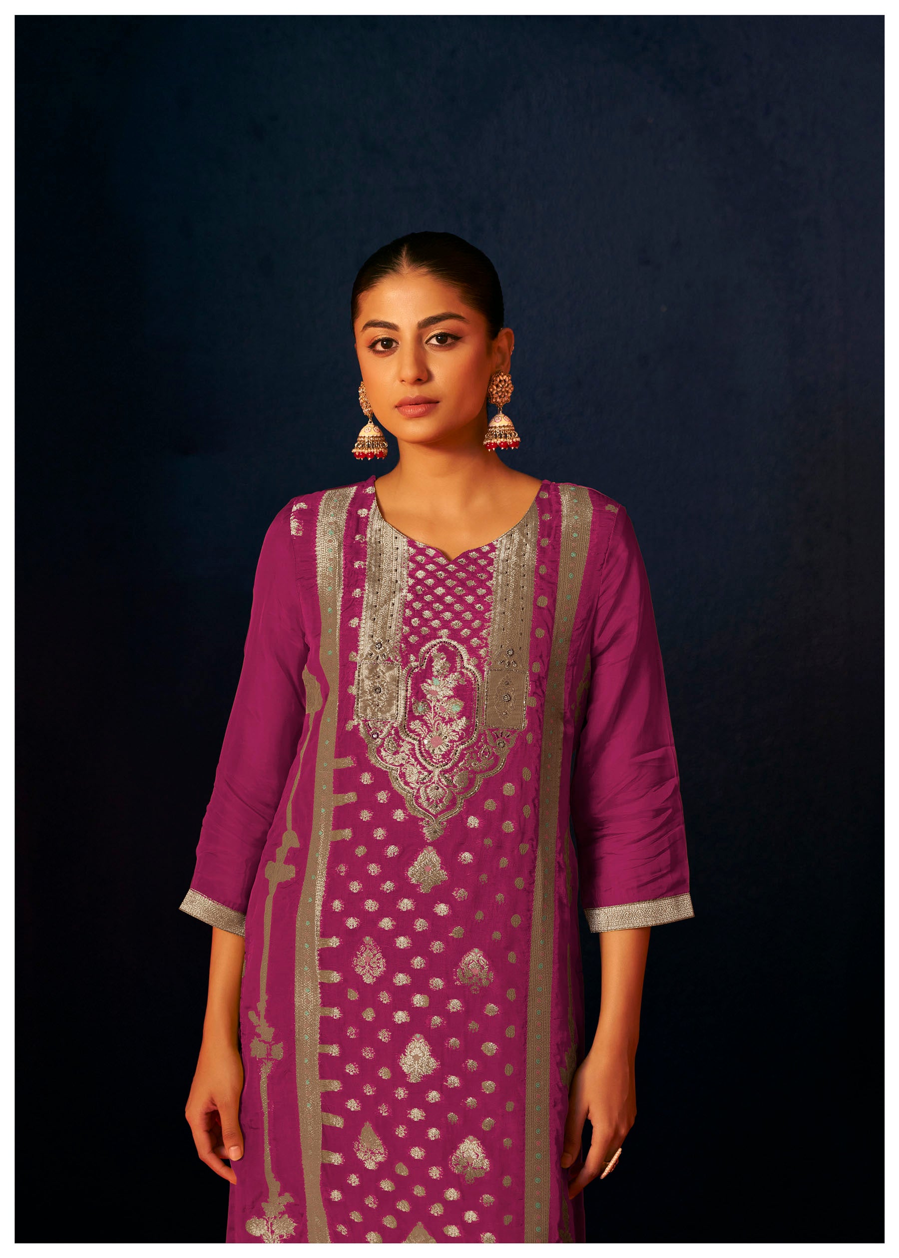 Rosmira Pink Jacquard Organza Kurta Set
