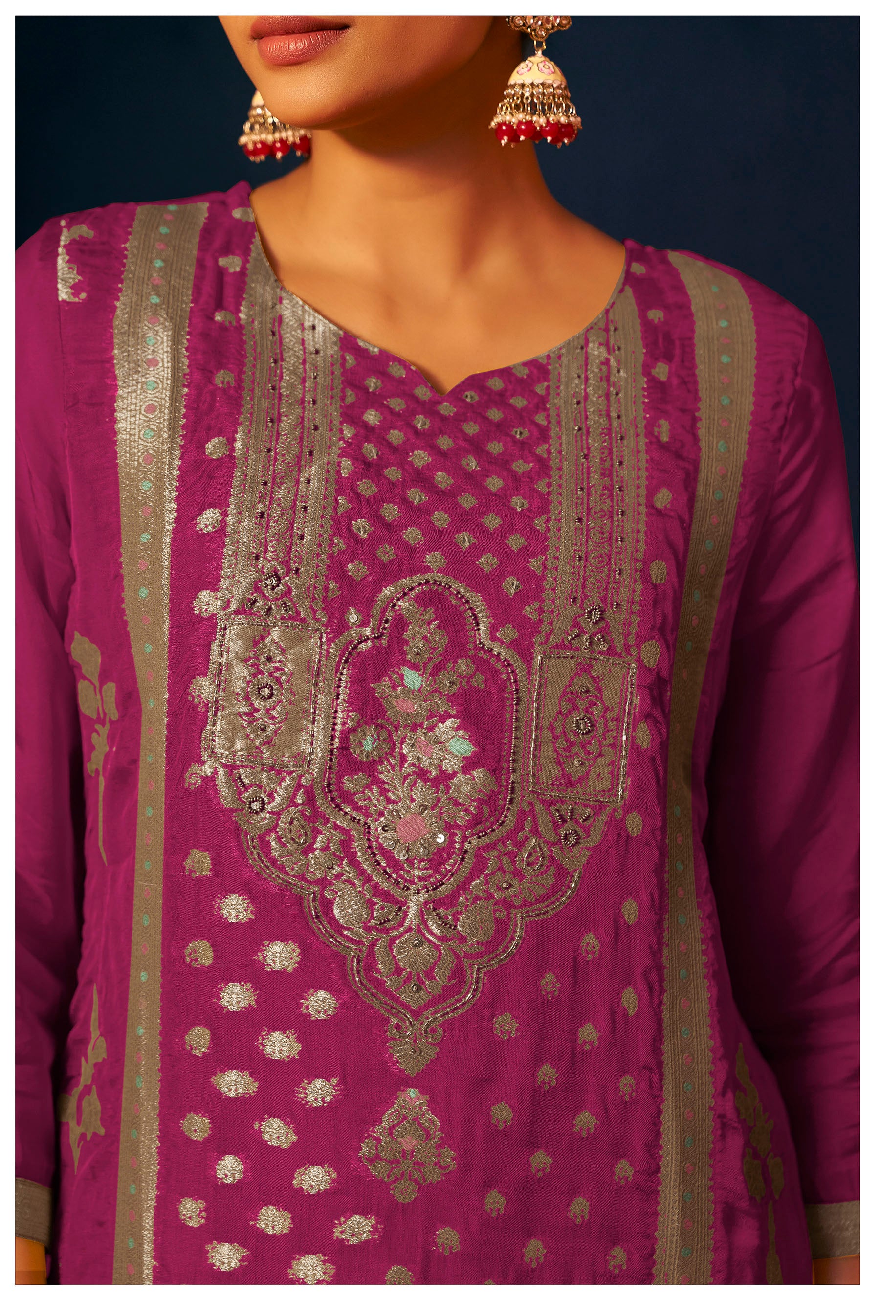 Rosmira Pink Jacquard Organza Kurta Set