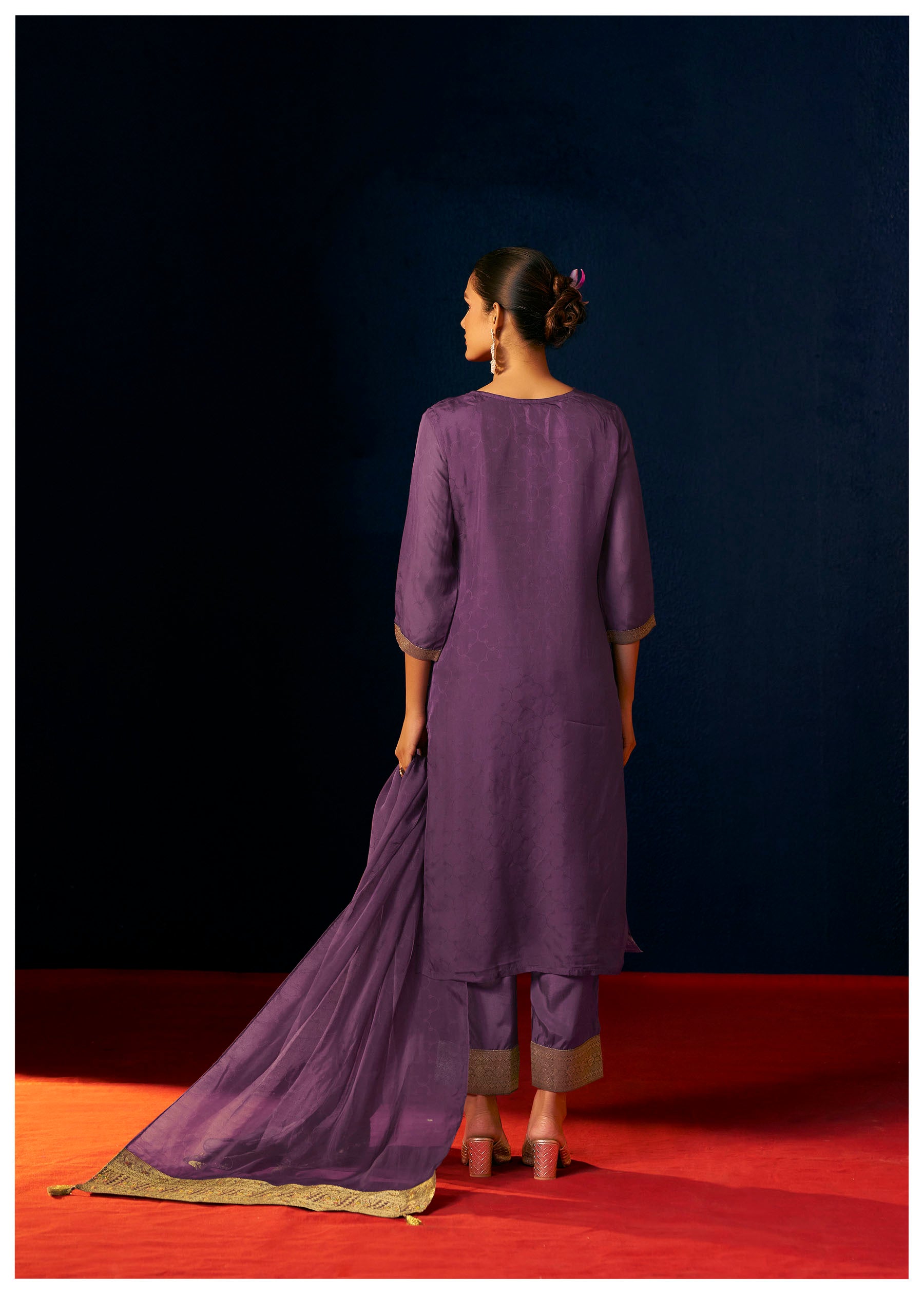 Velmira Purple Jacquard Organza Kurta Set