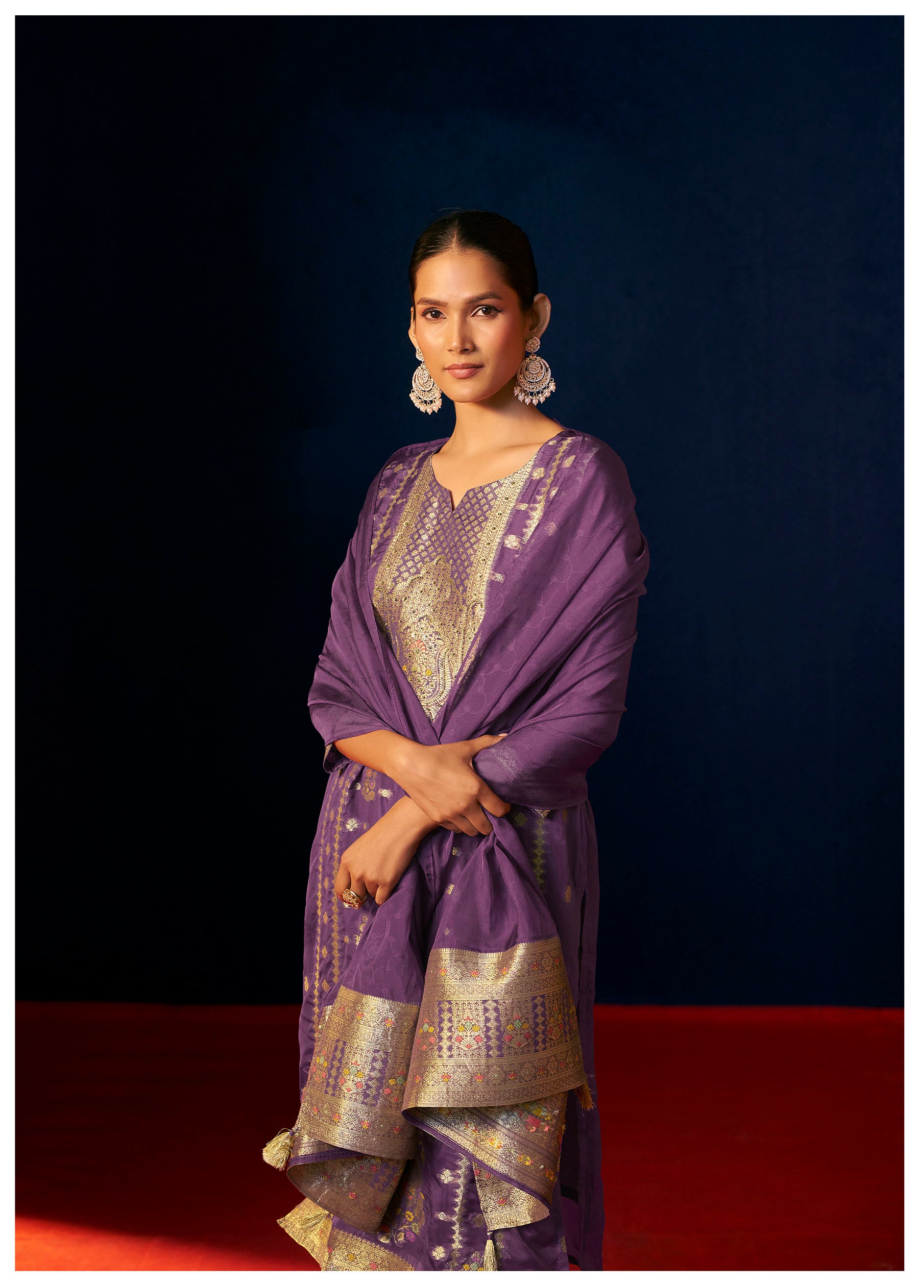 Velmira Purple Jacquard Organza Kurta Set