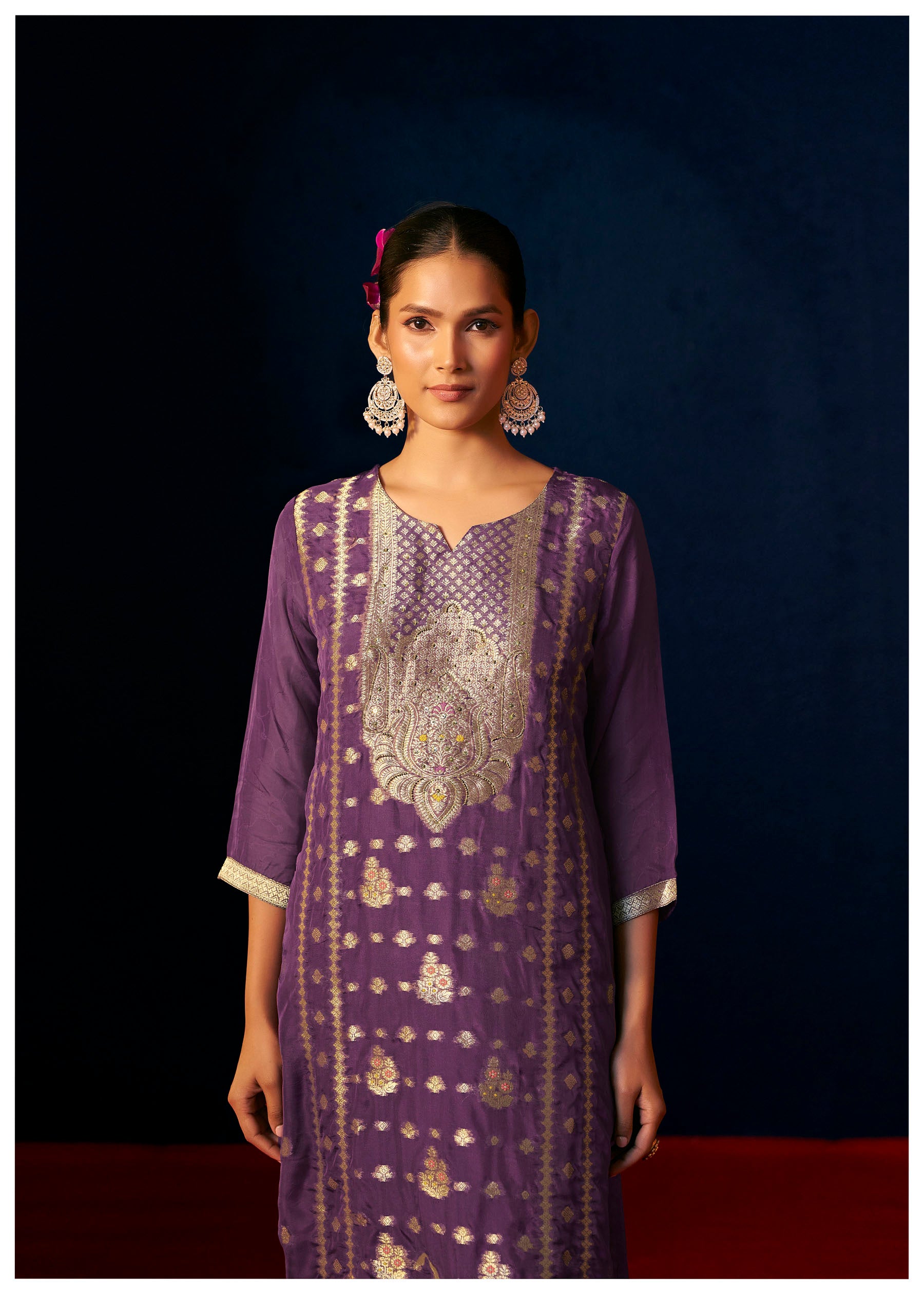 Velmira Purple Jacquard Organza Kurta Set