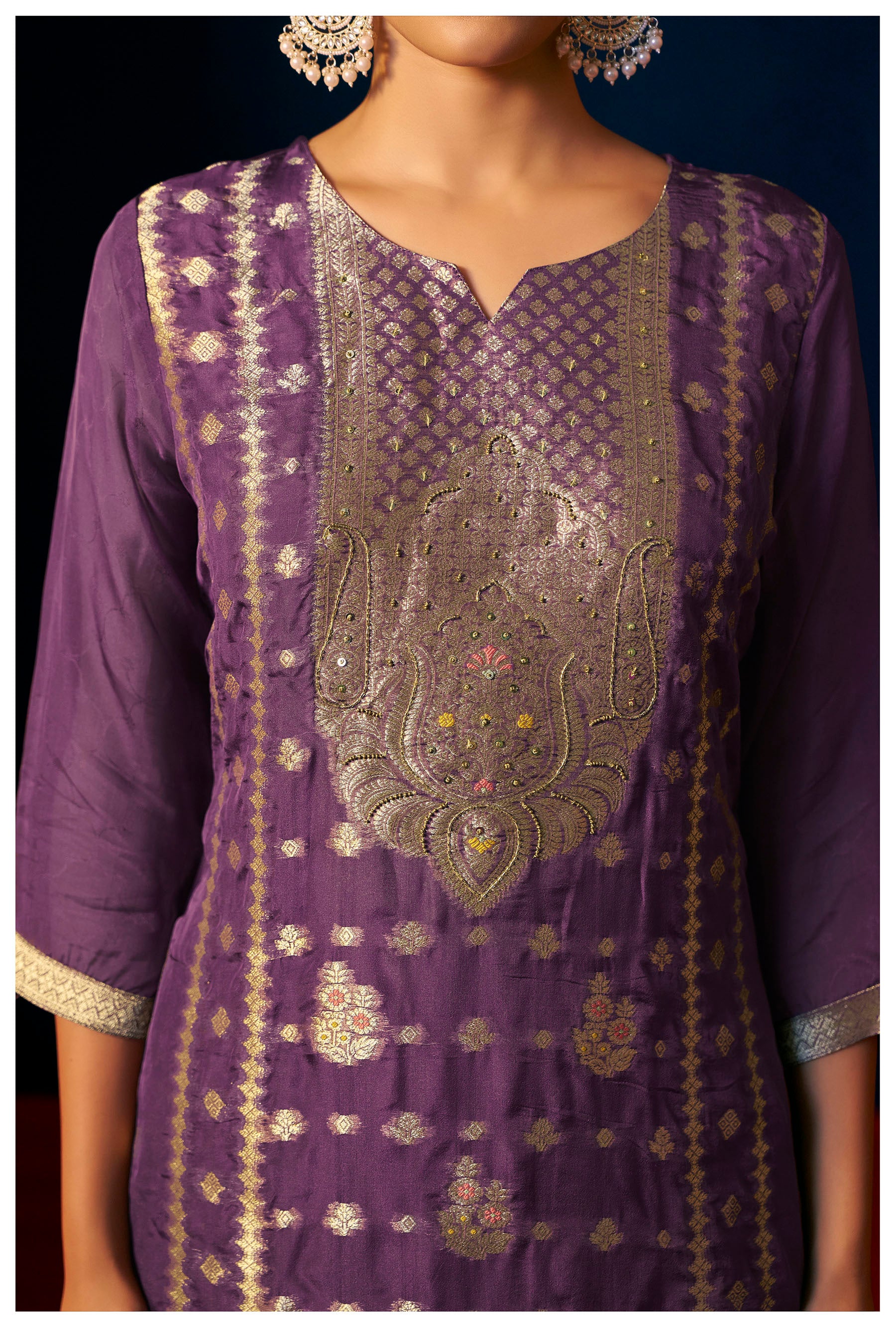 Velmira Purple Jacquard Organza Kurta Set