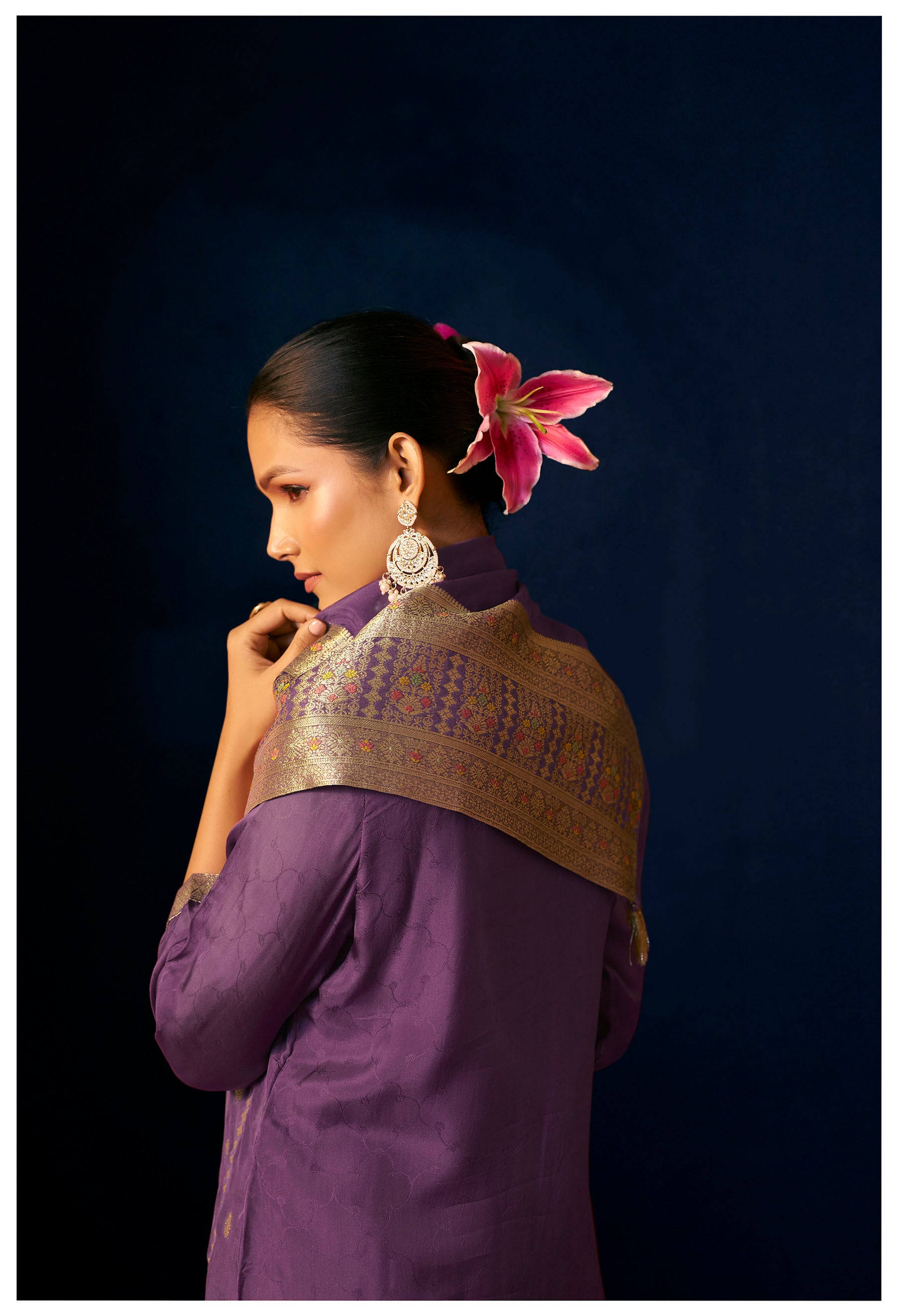 Velmira Purple Jacquard Organza Kurta Set