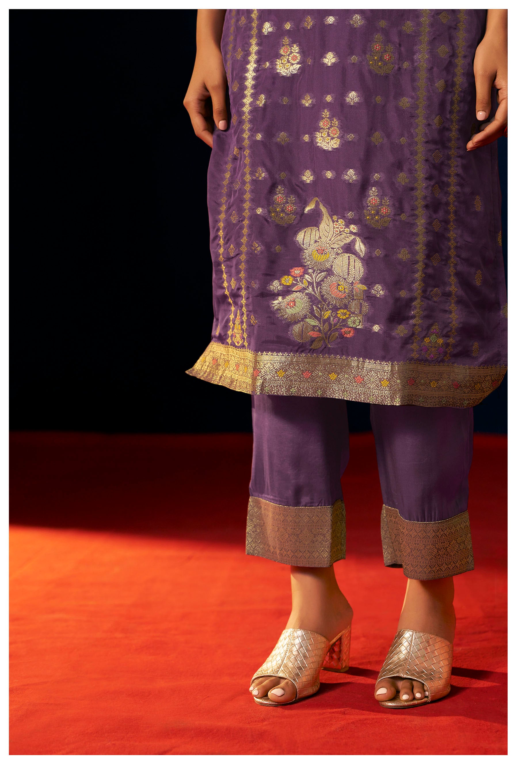 Velmira Purple Jacquard Organza Kurta Set