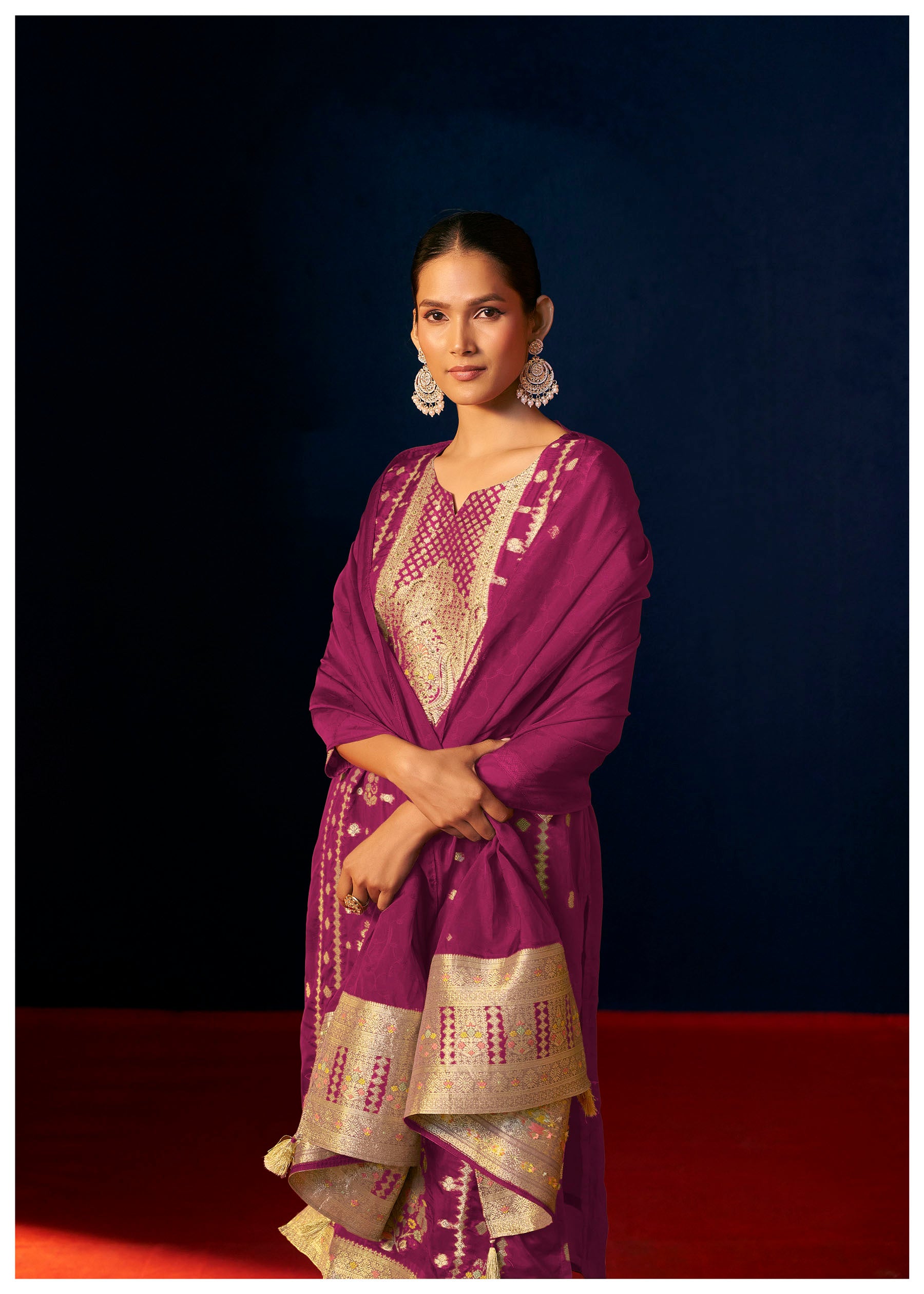 Elurea Pink Organza Jacquard Kurta Set