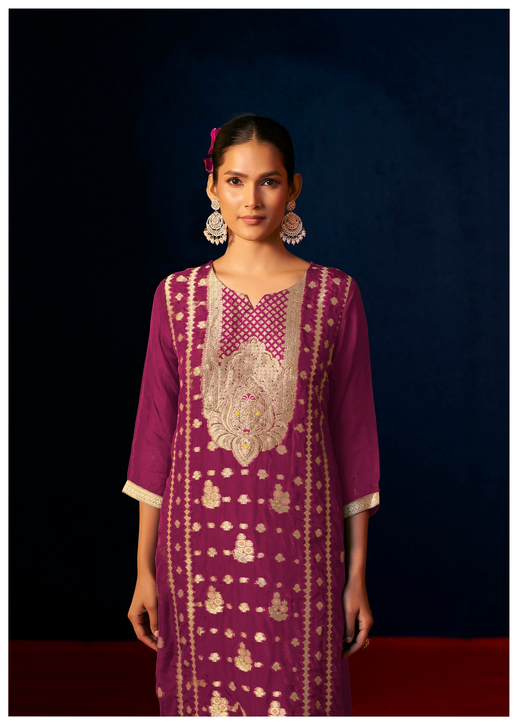 Elurea Pink Organza Jacquard Kurta Set