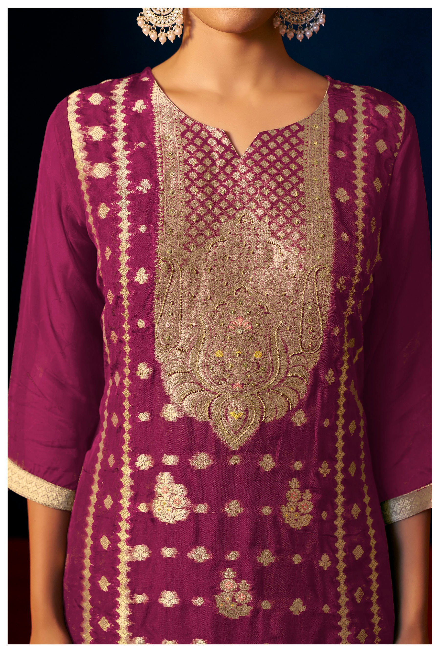 Elurea Pink Organza Jacquard Kurta Set