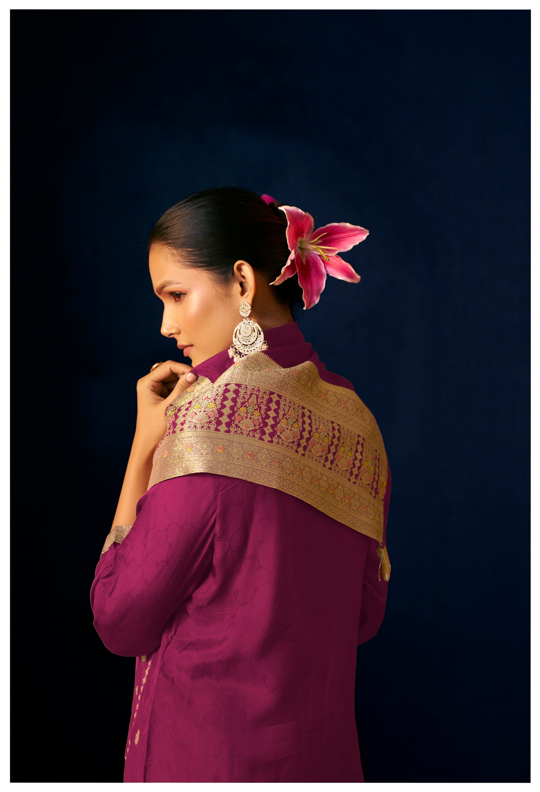 Elurea Pink Organza Jacquard Kurta Set