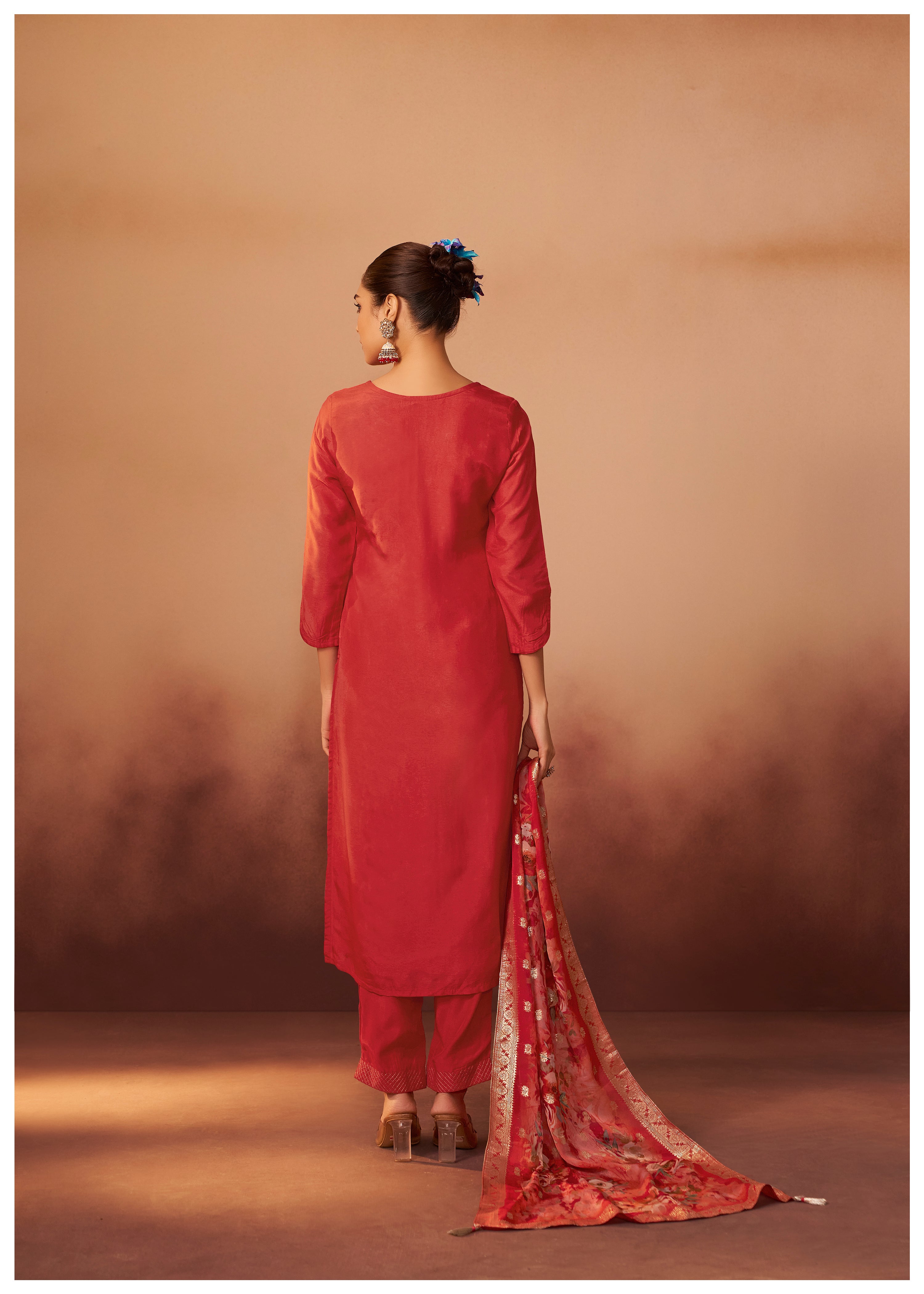 Digital Print Organza Jacquard Dupatta Set