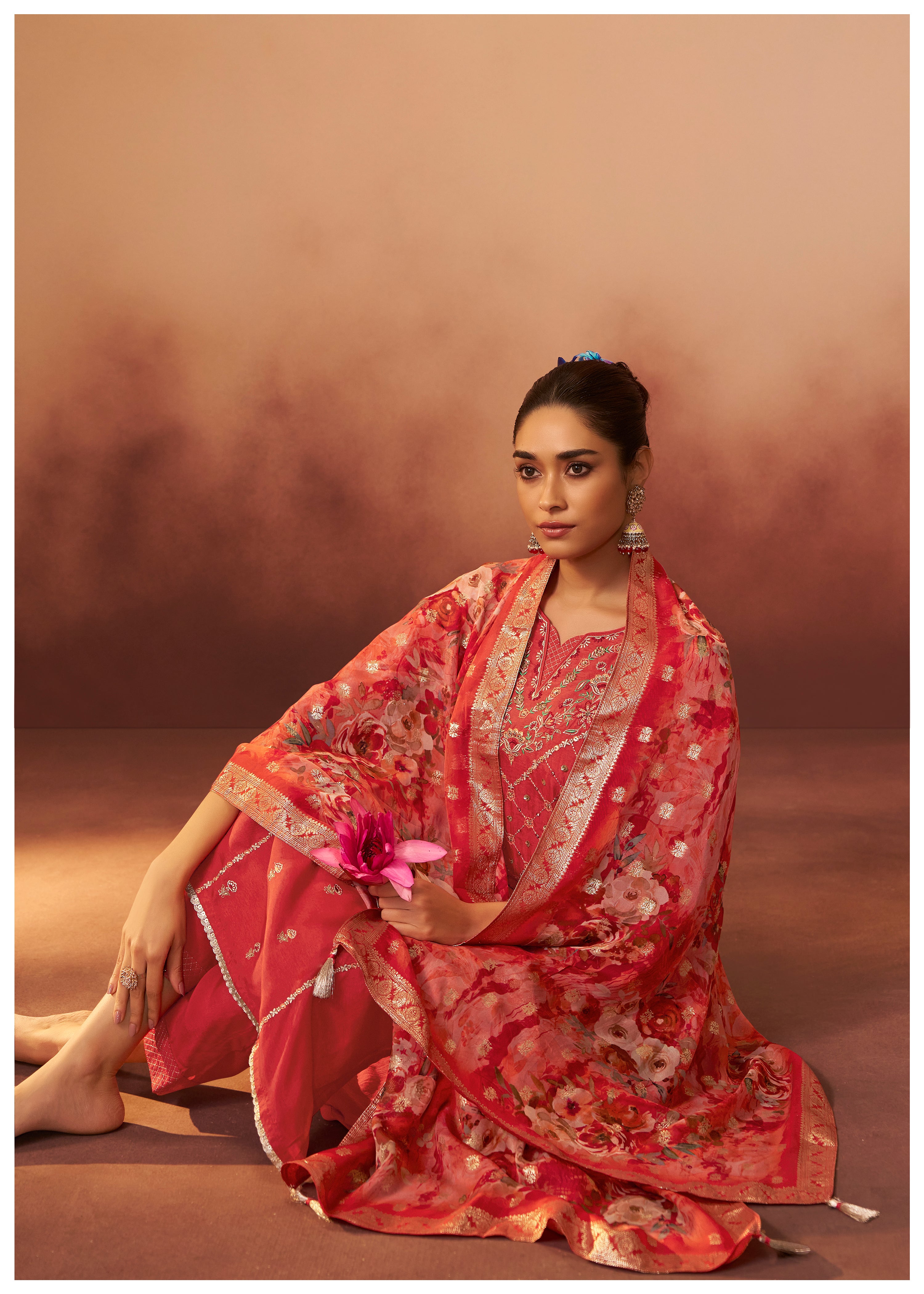 Digital Print Organza Jacquard Dupatta Set