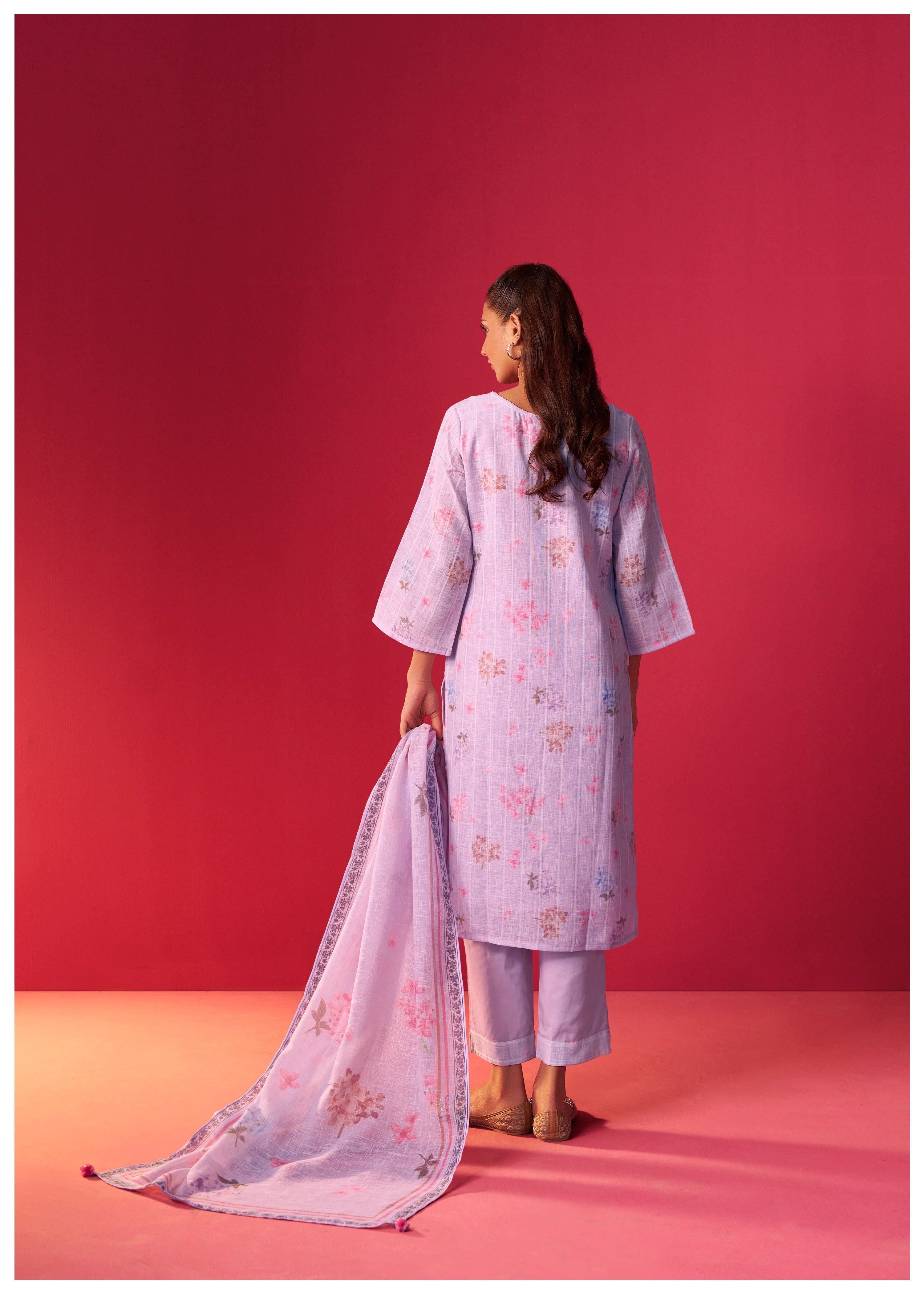 Linen Embroidered Digital Print Kurta Set