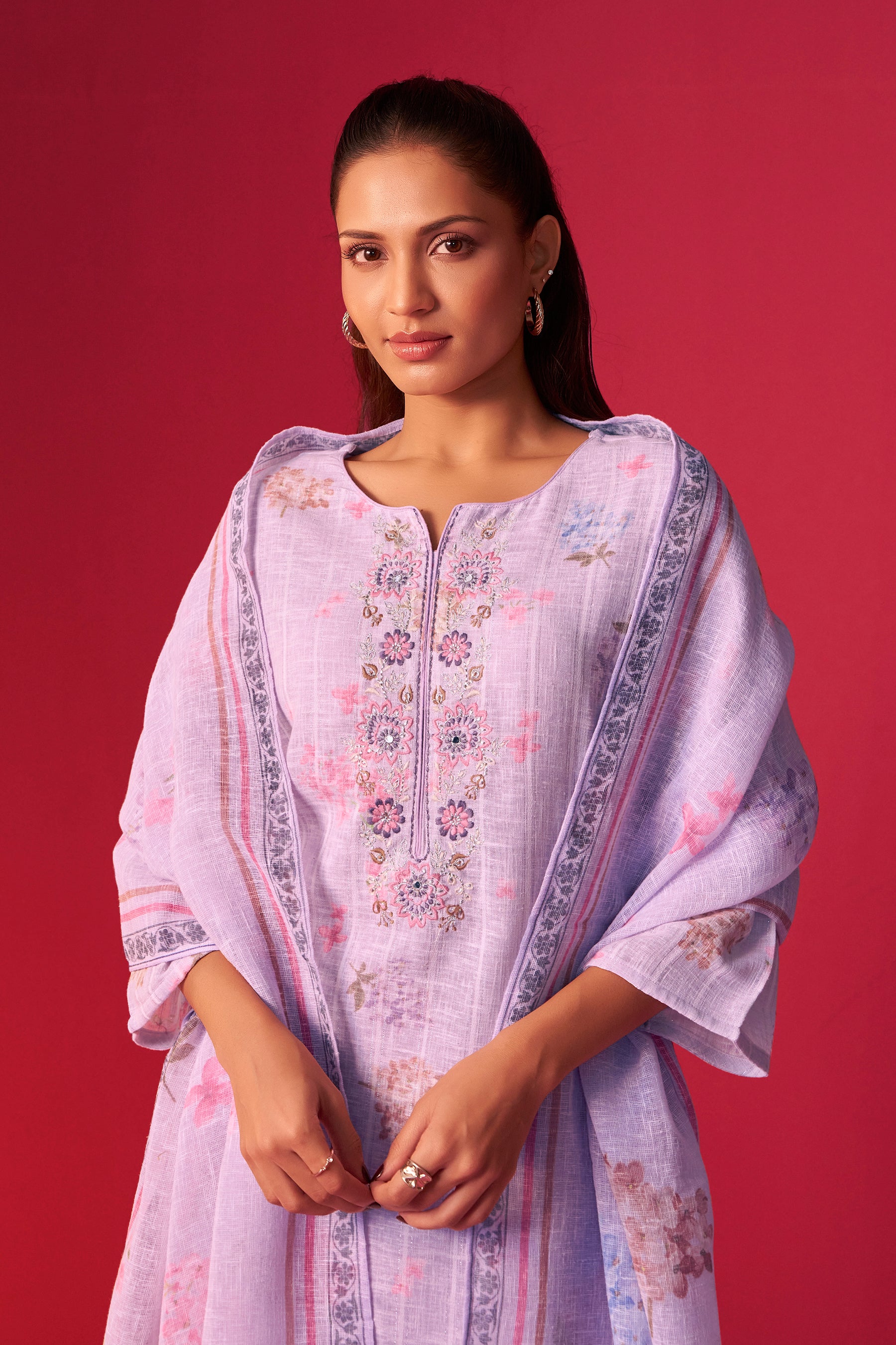 Linen Embroidered Kurta Set