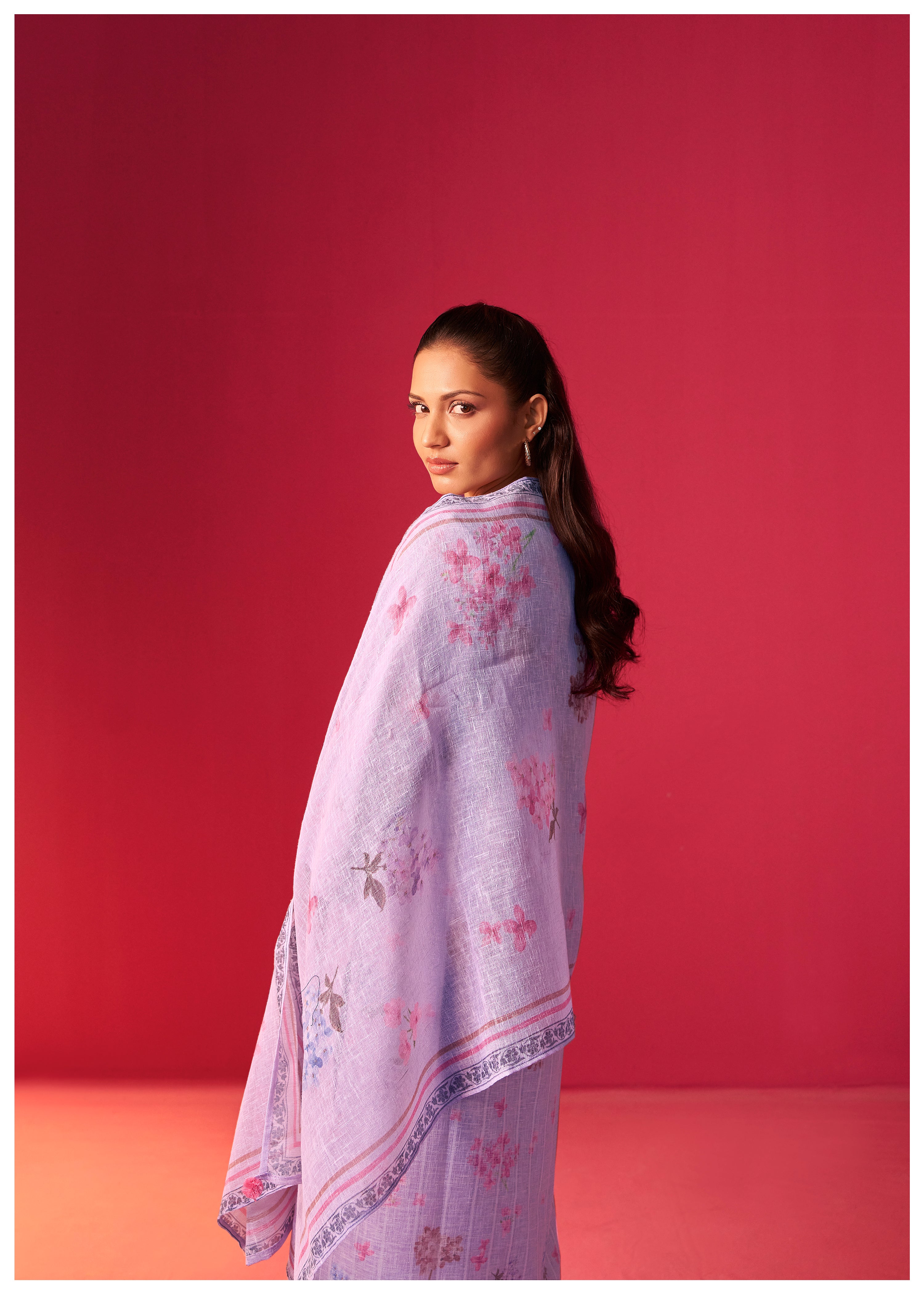 Linen Embroidered Digital Print Kurta Set