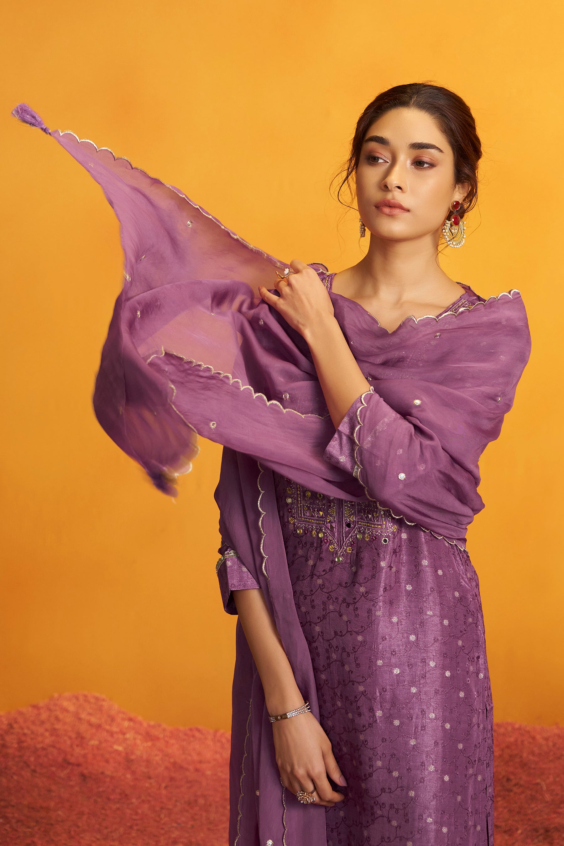 Mirror Embroidery Kurta Set – Purple