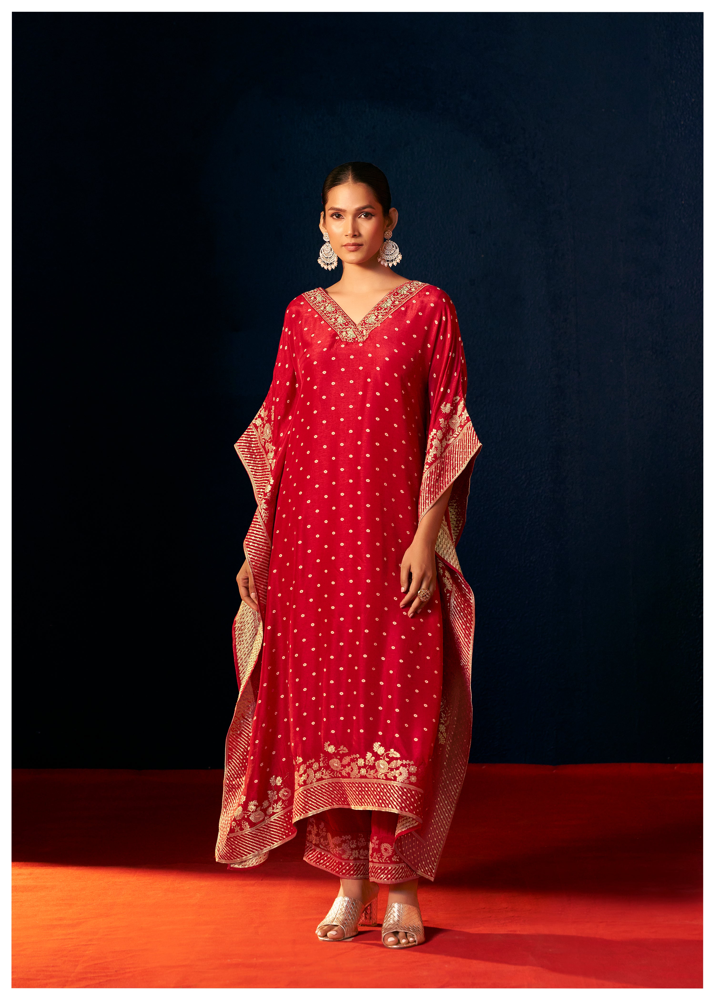 Dola Silk Kaftaan Set – Red