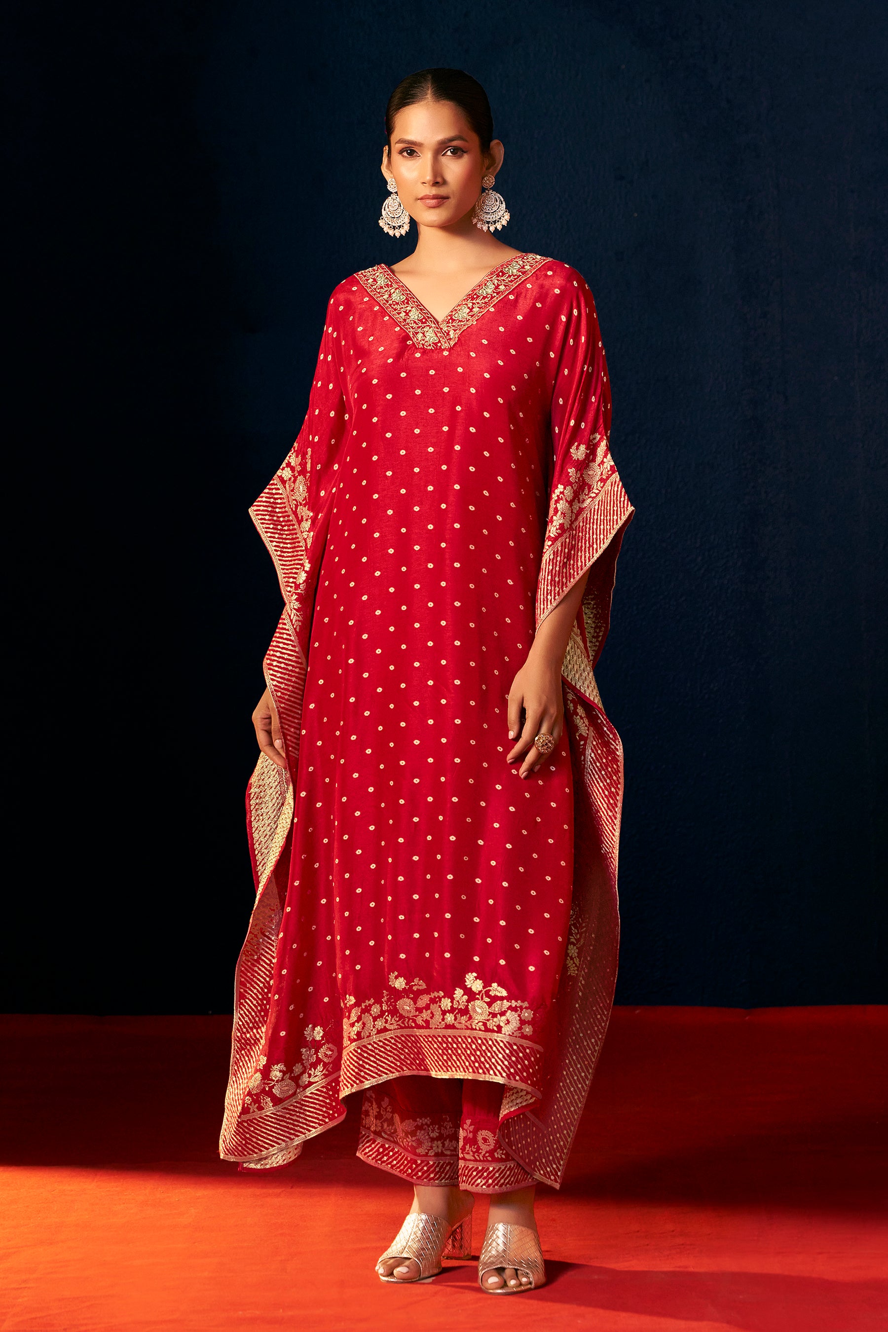 Dola Silk Kaftaan Set – Red