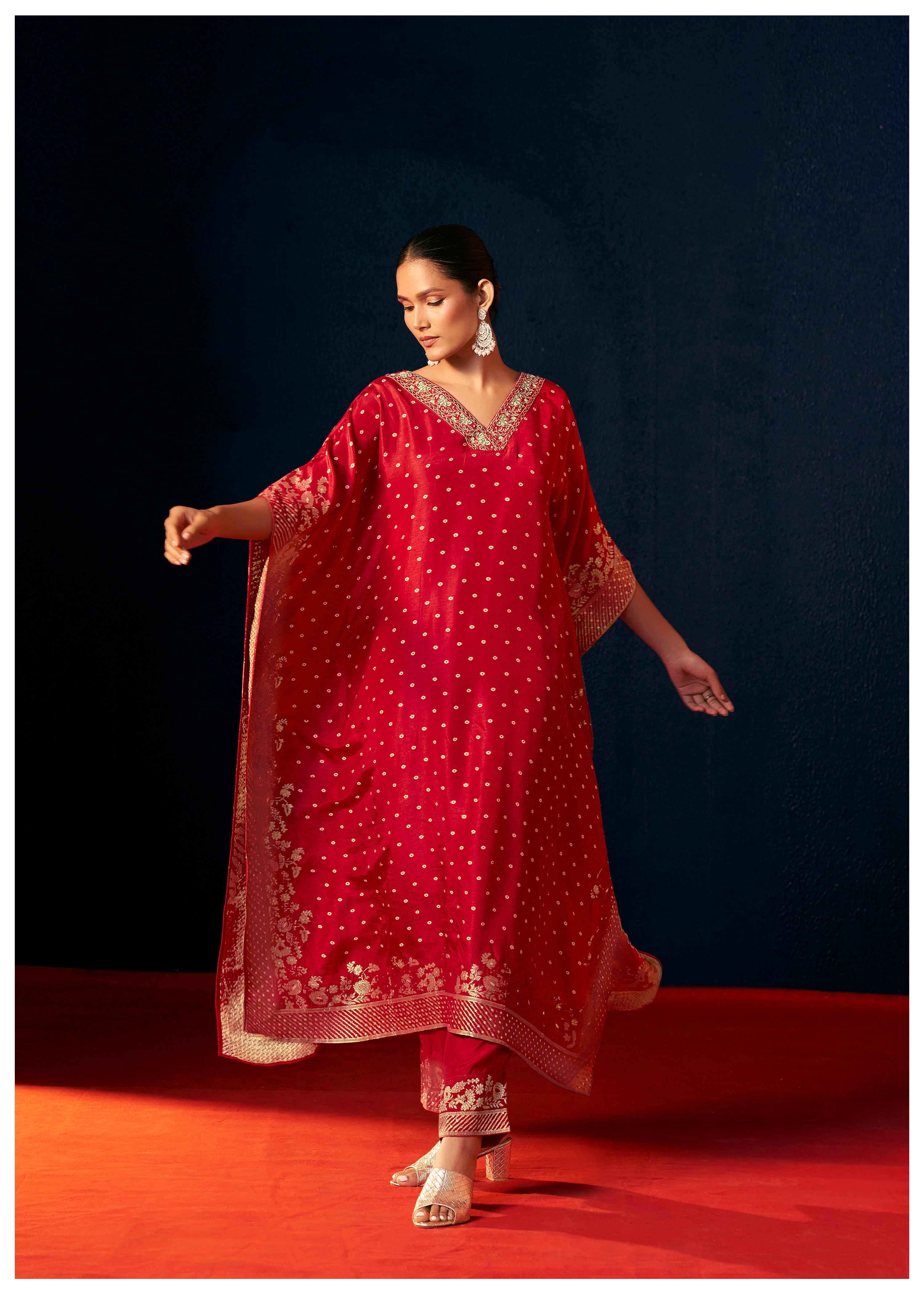 Dola Silk Kaftaan Set – Red