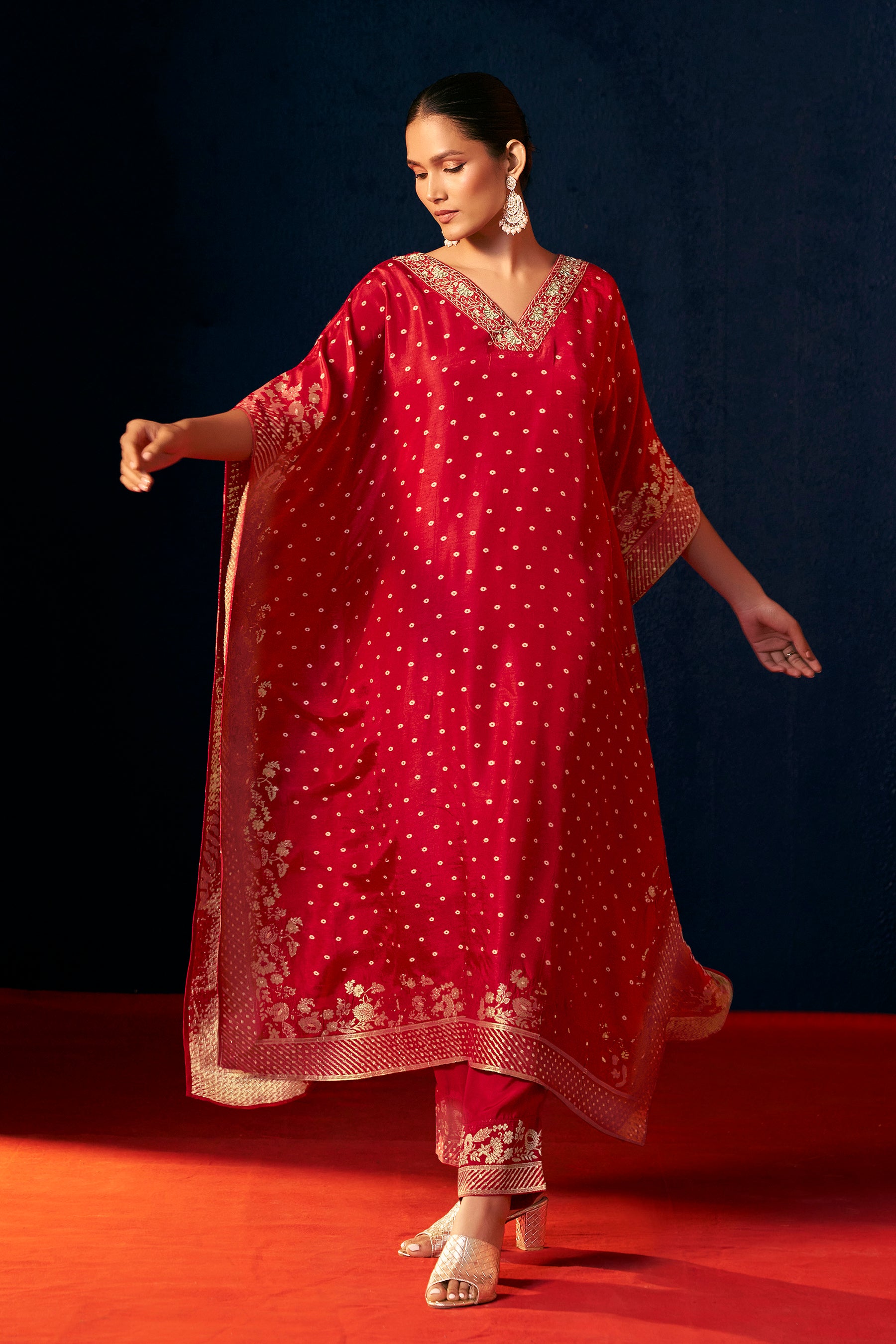 Dola Silk Kaftaan Set – Red