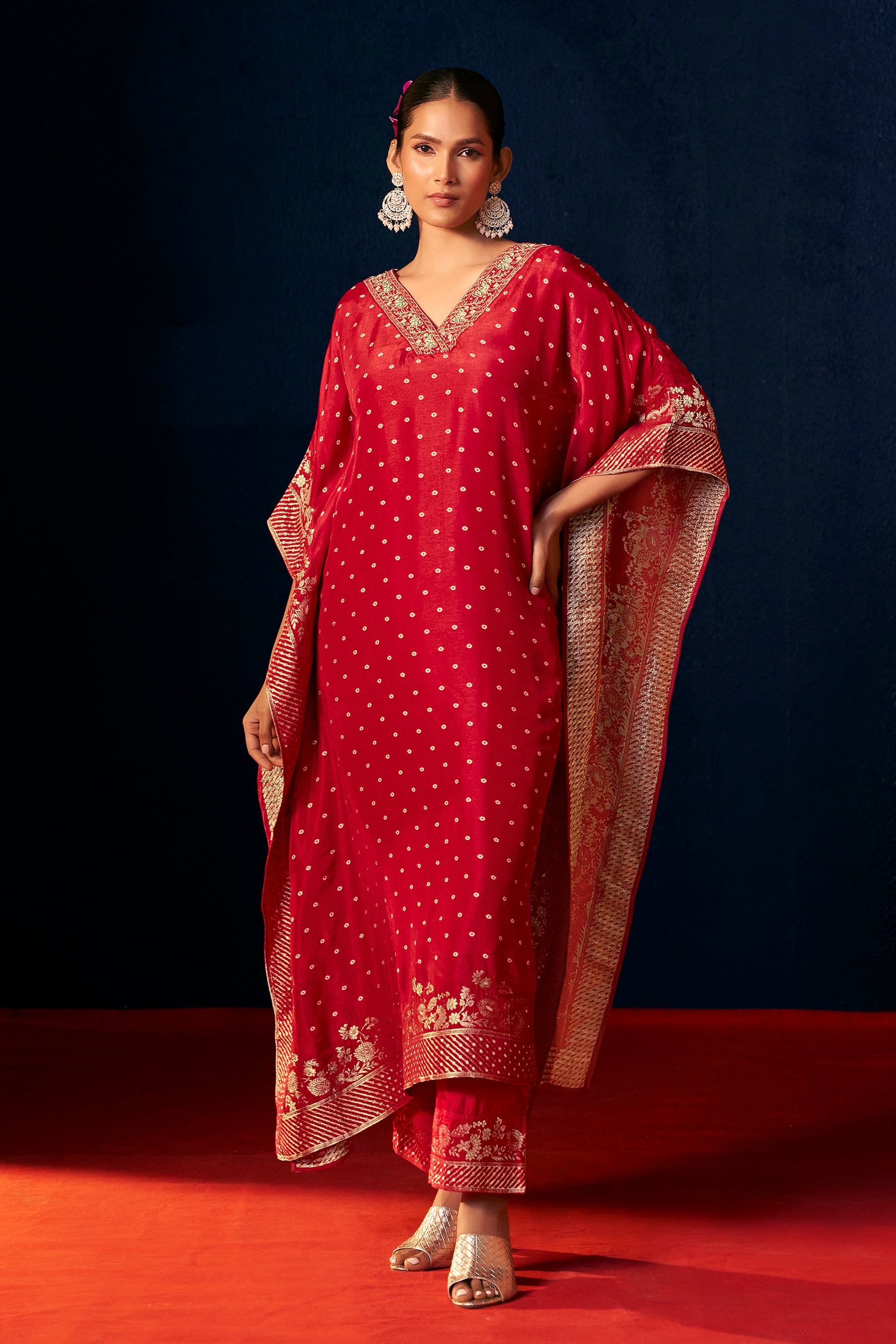 Dola Silk Kaftaan Set – Red
