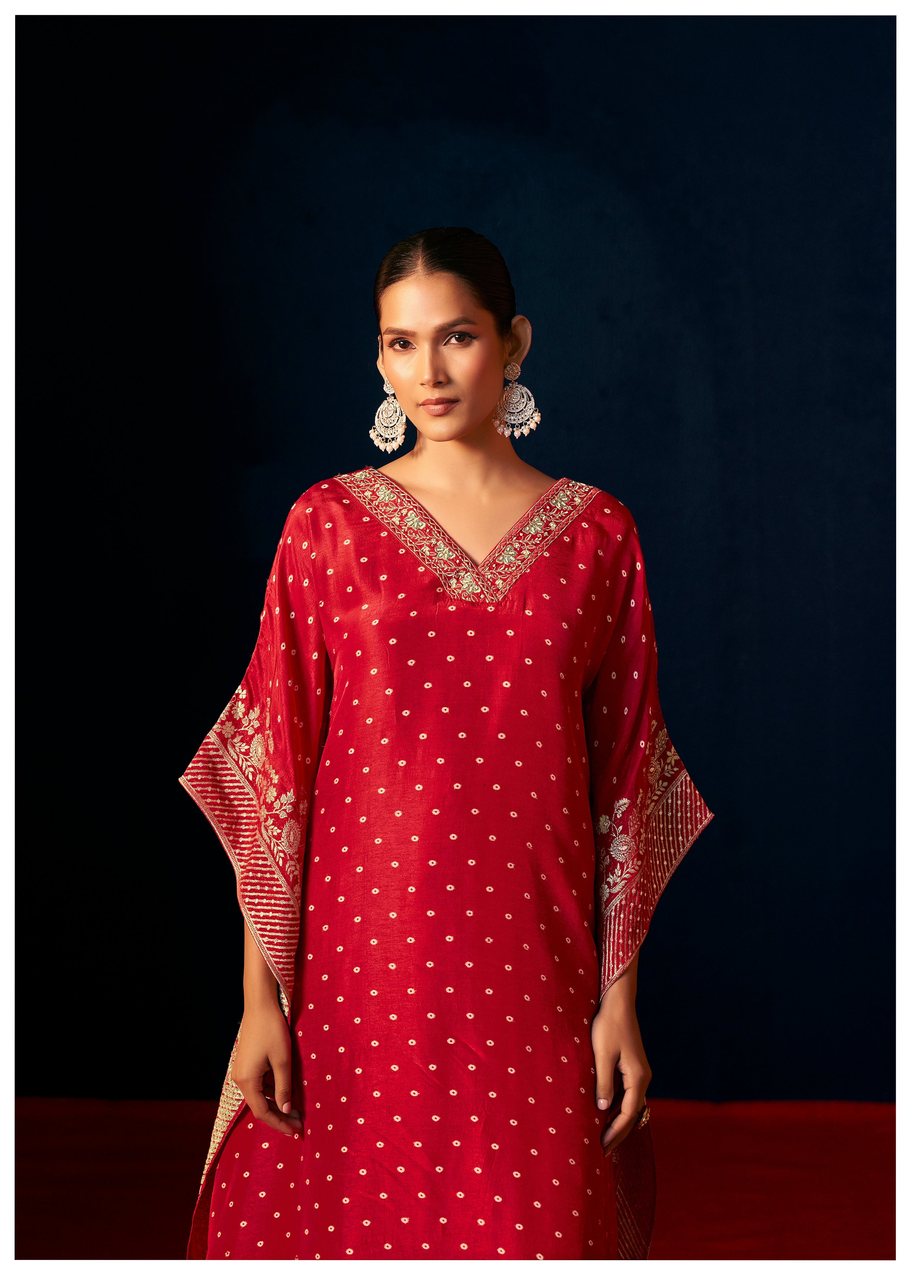 Dola Silk Kaftaan Set – Red
