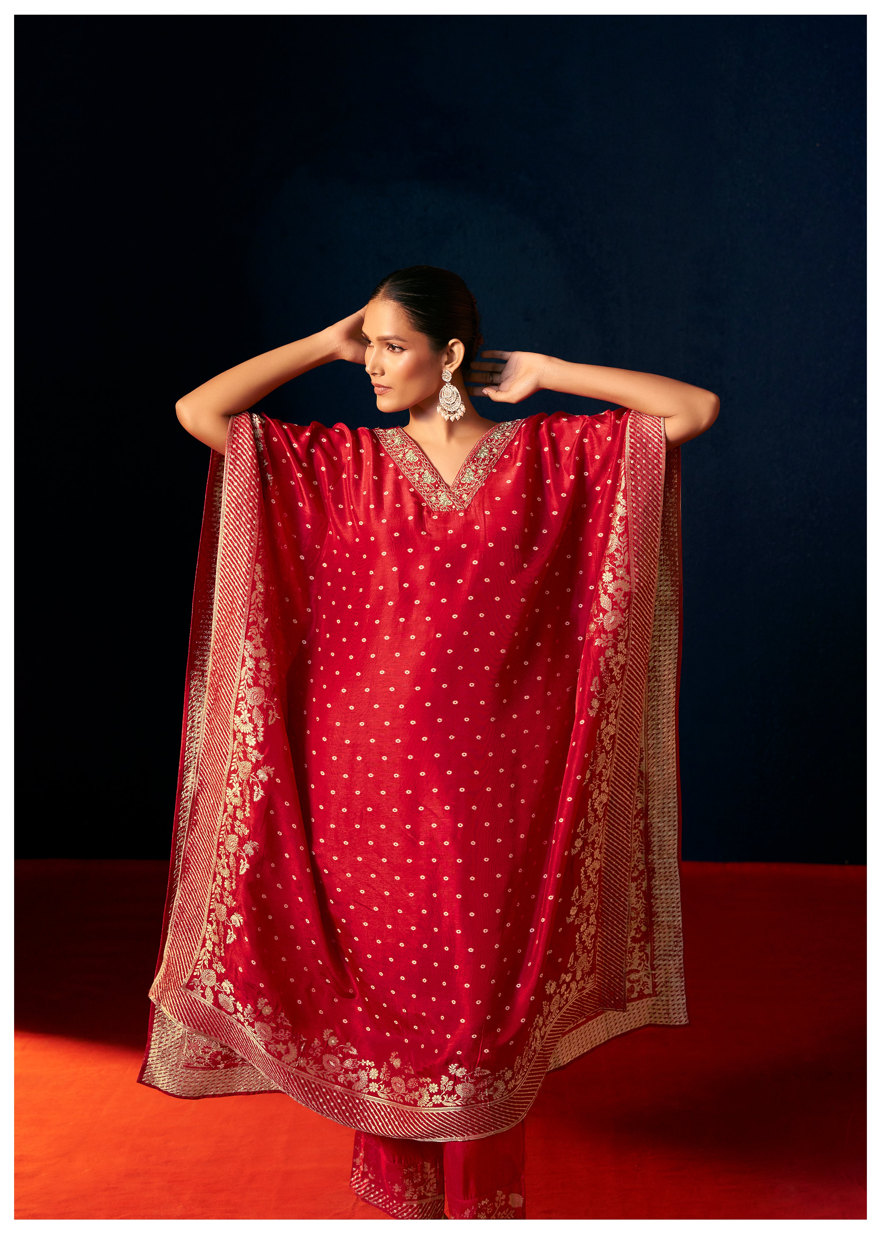 Dola Silk Kaftaan Set – Red