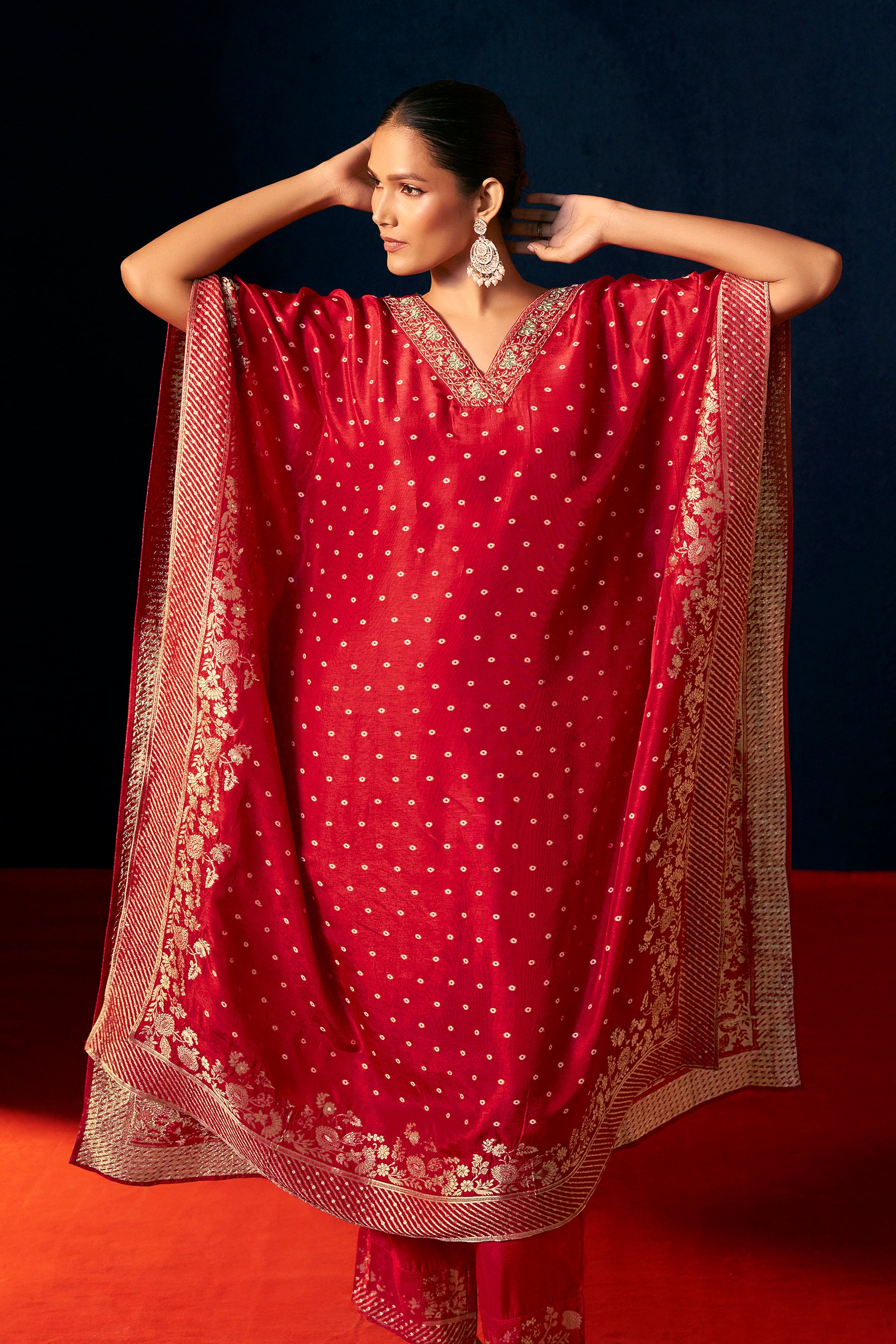 Dola Silk Kaftaan Set – Red