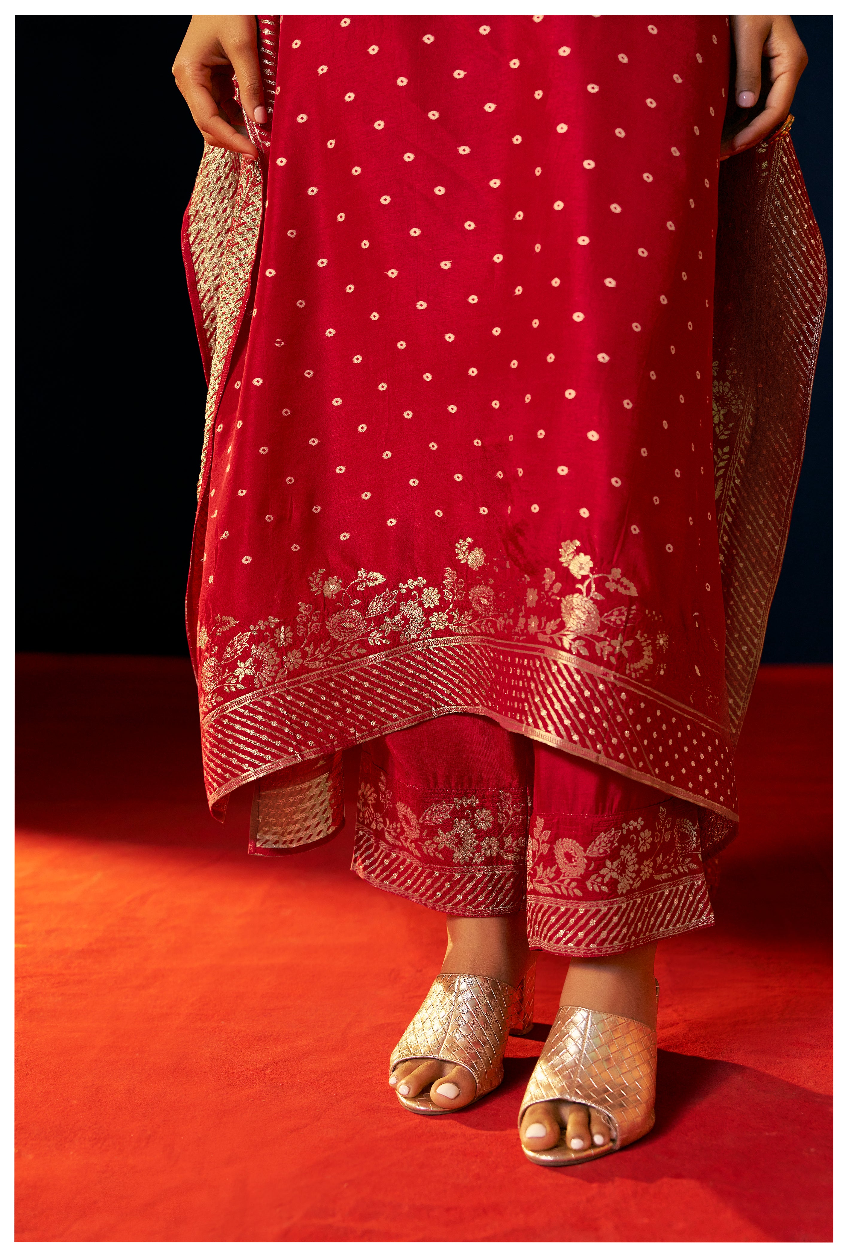 Dola Silk Kaftaan Set – Red