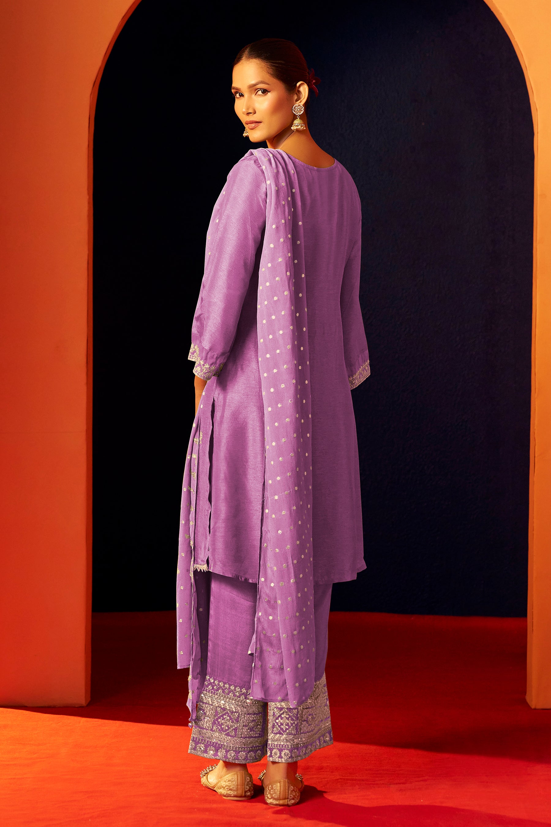 Embroidered Dola Silk Kurti Set