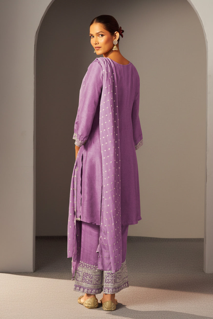 Embroidered Dola Silk Kurti Set