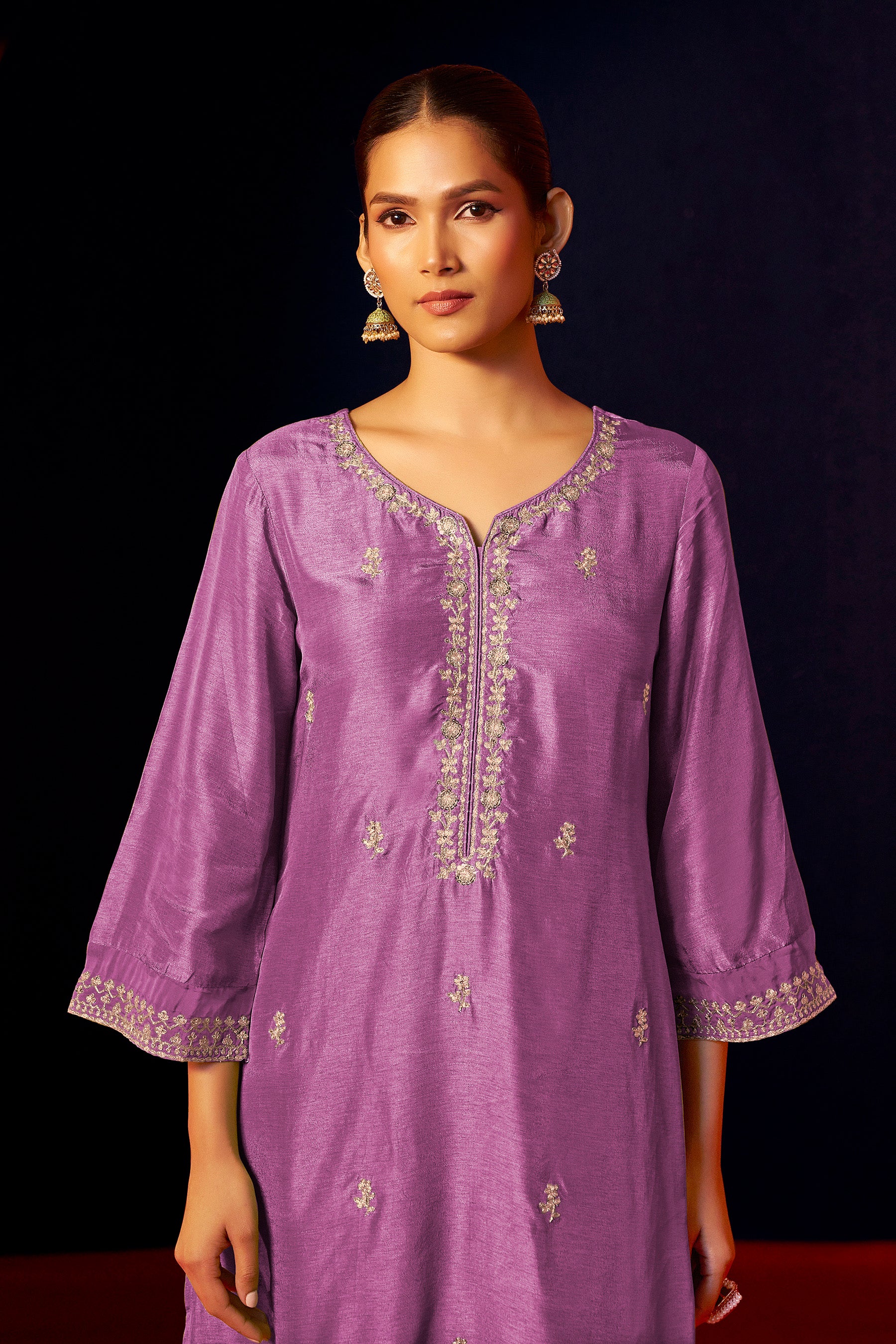 Embroidered Dola Silk Kurti Set
