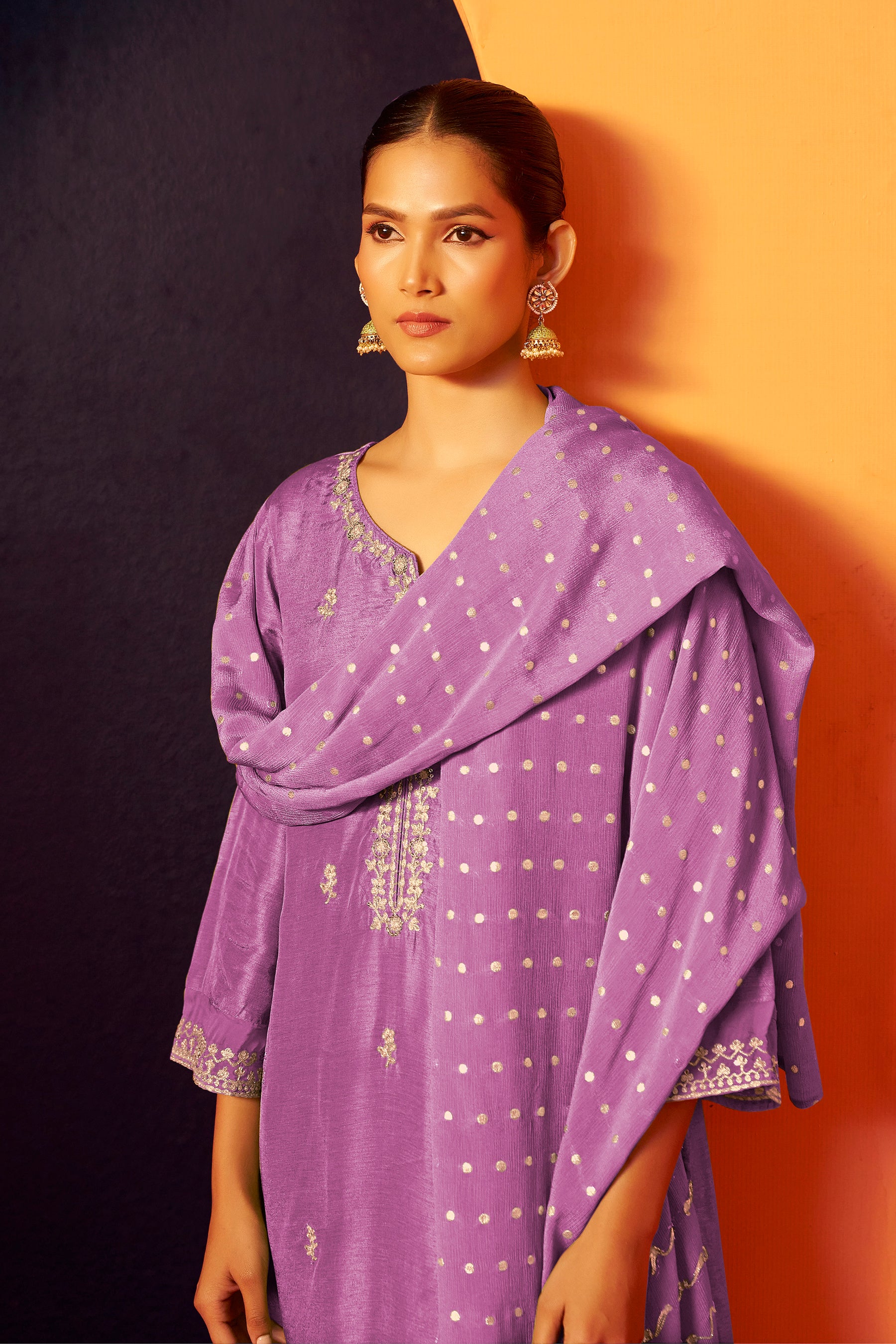 Embroidered Dola Silk Kurti Set